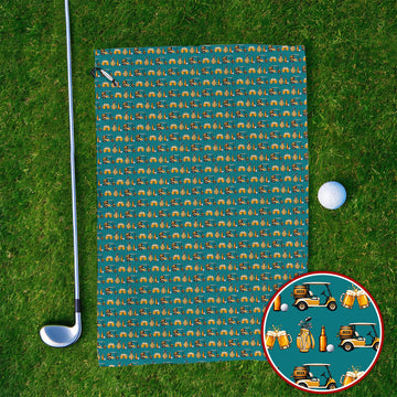 Golf & Beer Towels, Funny Beer Golf Cart Pattern Golf Towel, Beer Golf Gift For Golfers