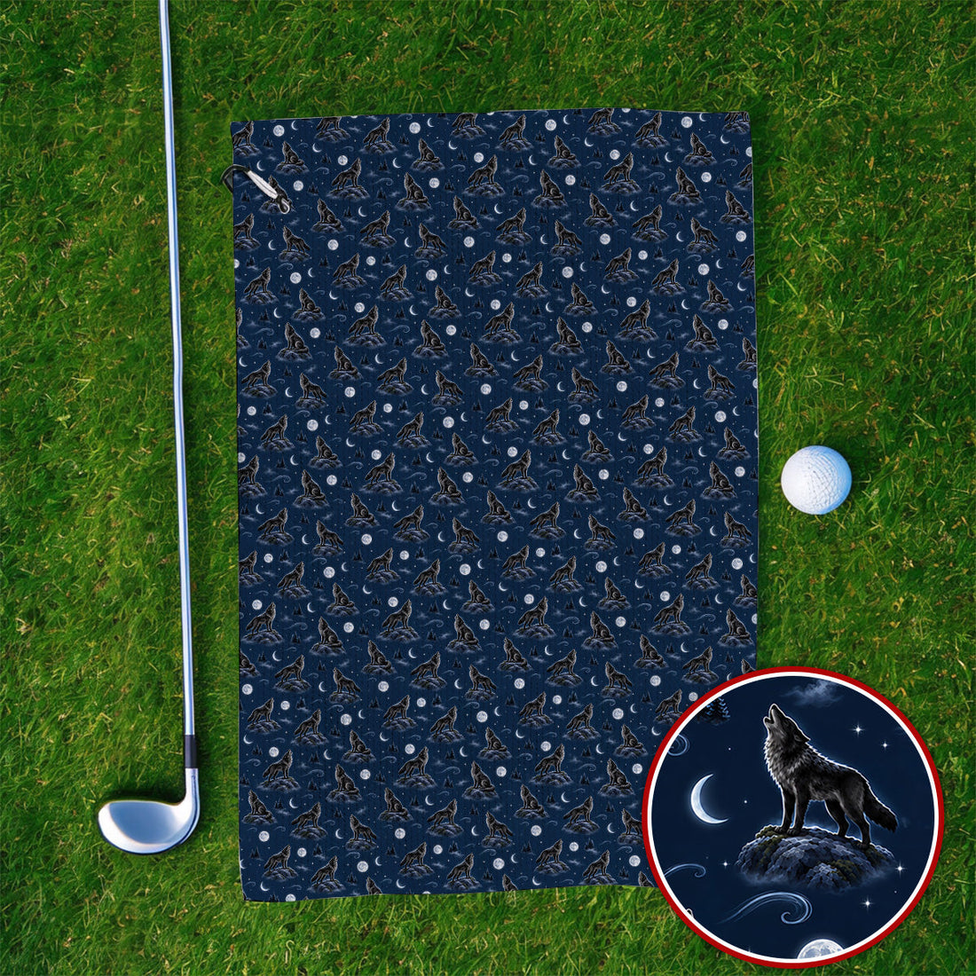 Howling Wolf Golf Towels, Moonlight Wolf Pattern Golf Towel, Crazy Golf Gift for Golfer