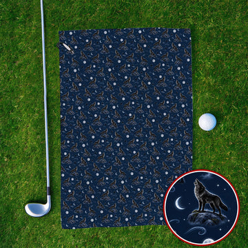 Howling Wolf Golf Towels, Moonlight Wolf Pattern Golf Towel, Crazy Golf Gift for Golfer