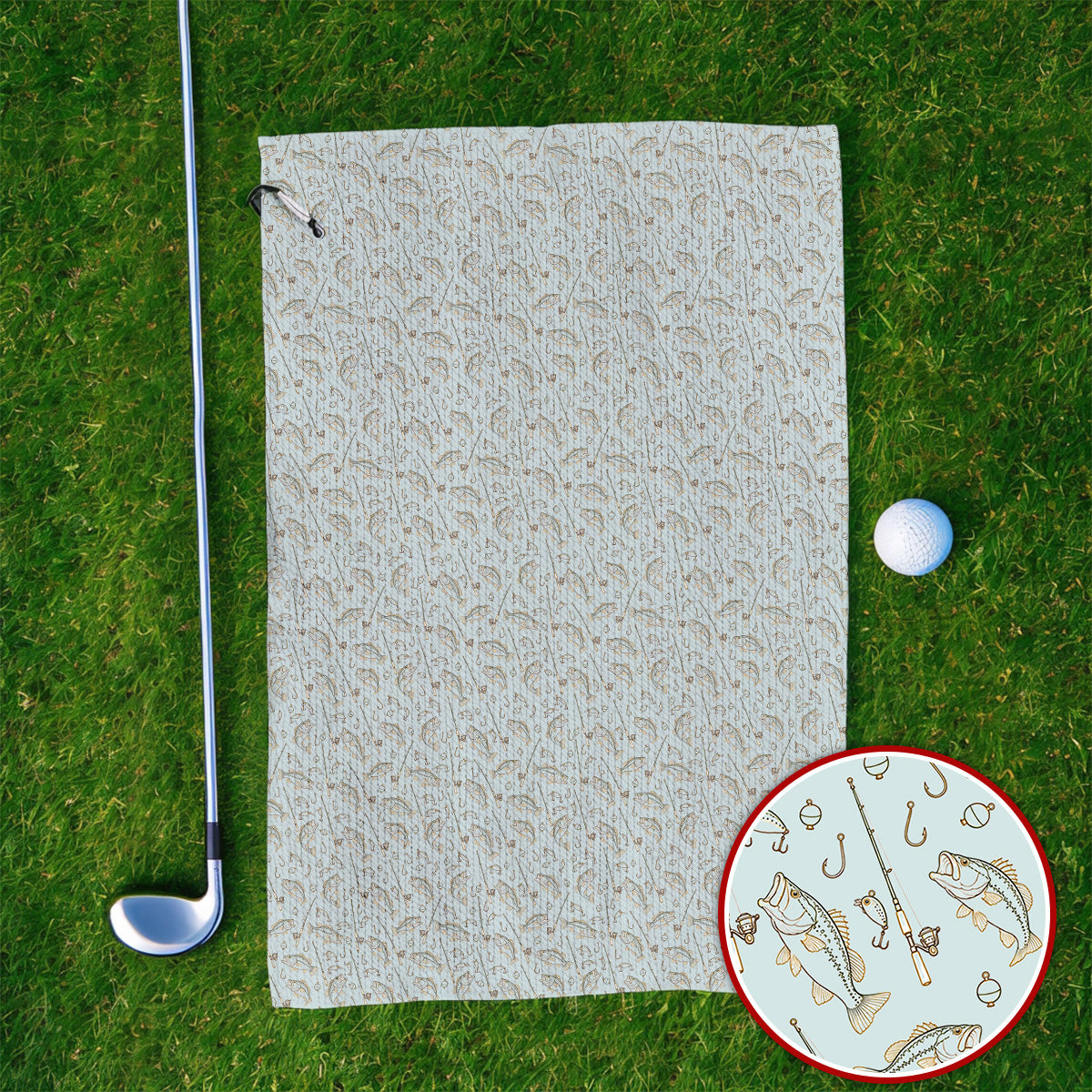 Vintage Bass Fishing Golf Towel, Fishing Lure & Rod Patterm Golf Towels, Golf Apparel Gift For Golfer