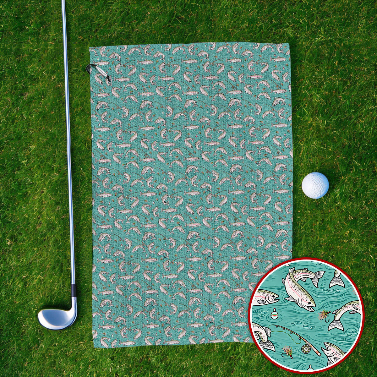 Crazy Rainbow Trout Pattern Golf Towel, Water Swirl Fish Golf Towels, Golf Gift For Trout Fishing Lovers