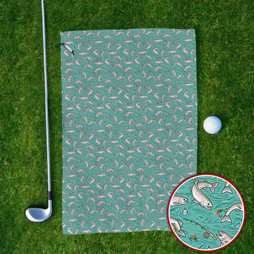 Crazy Rainbow Trout Pattern Golf Towel, Water Swirl Fish Golf Towels, Golf Gift For Trout Fishing Lovers