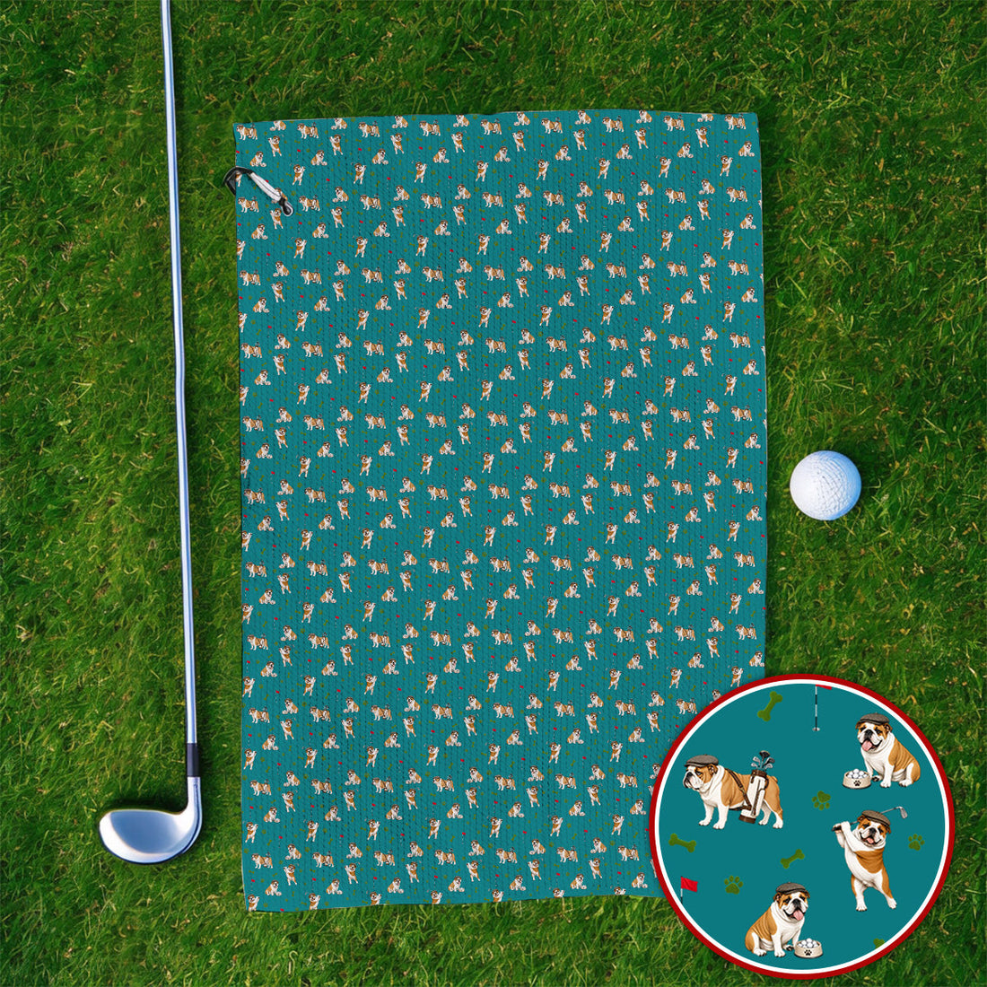 Funny Bulldog Golf Pattern Towels, English Bulldog Golf Towel, Golf Gift For Golfer