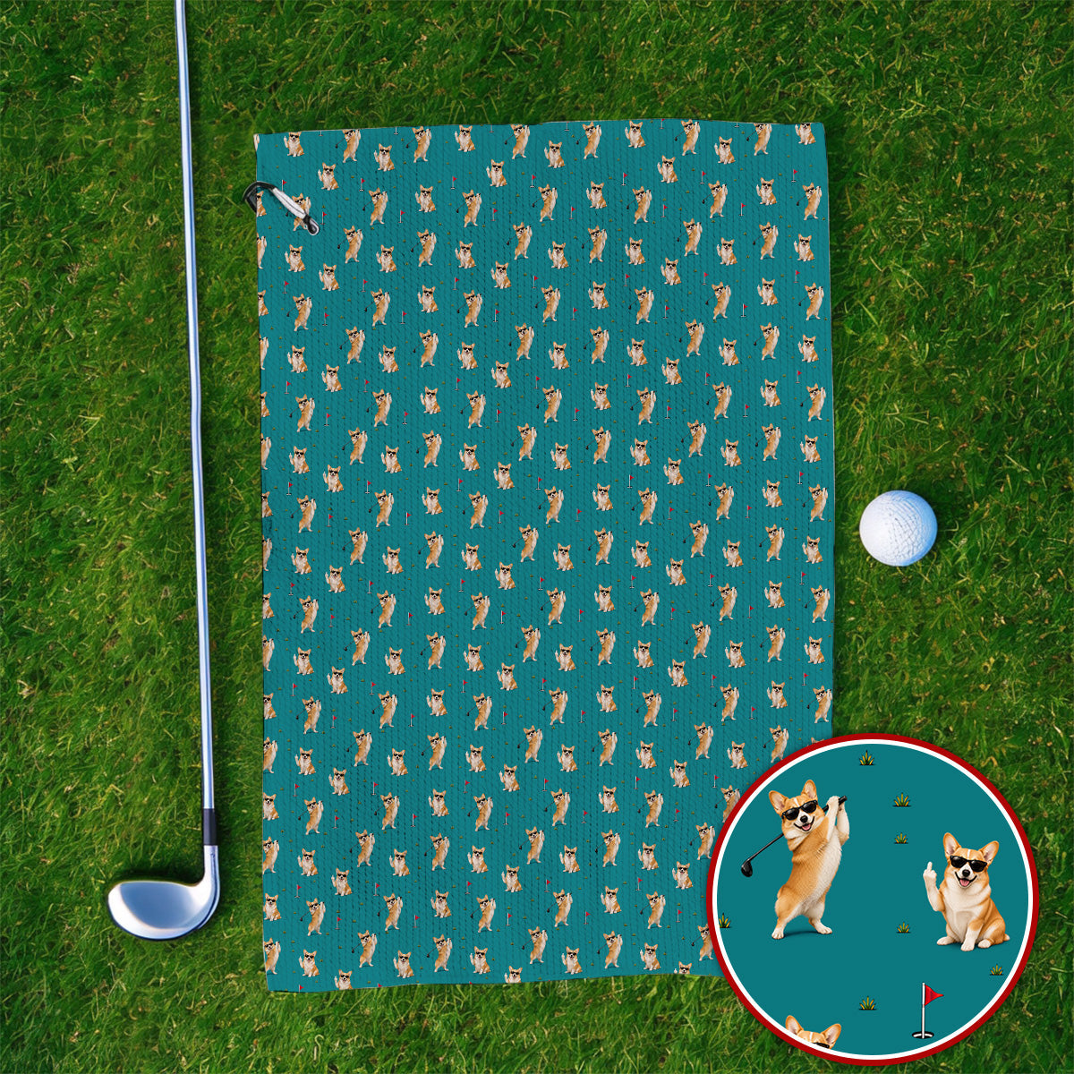 Funny Corgi Pattern Golf Towel, Pembroke Welsh Corgi Golf Towels, Golf Gift For Golfer