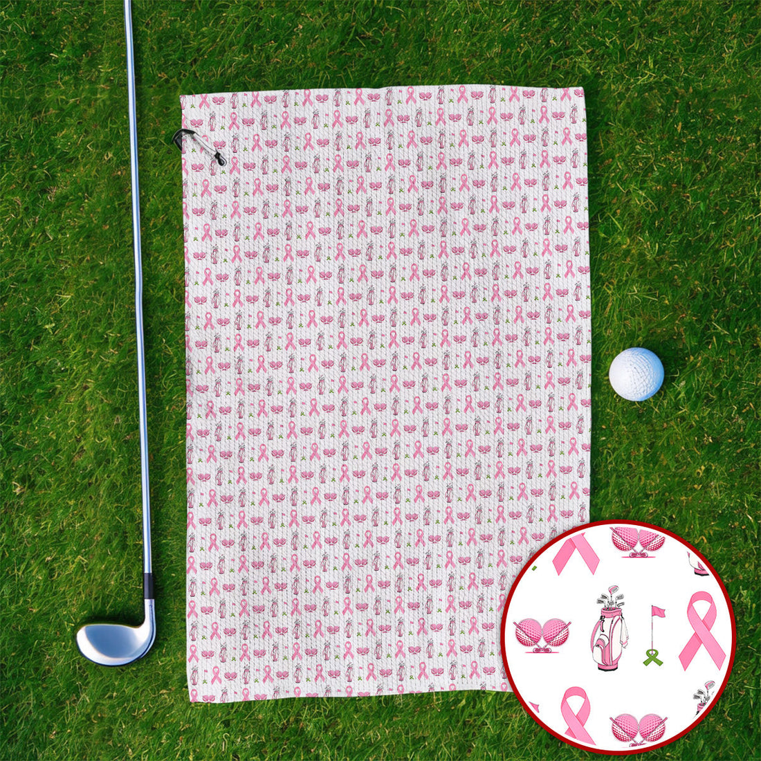 Breast Cancer Pattern Golf Towels, Pink Ribbon Golf Towel for Golf Lovers, Support Breast Cancer Awareness Gift