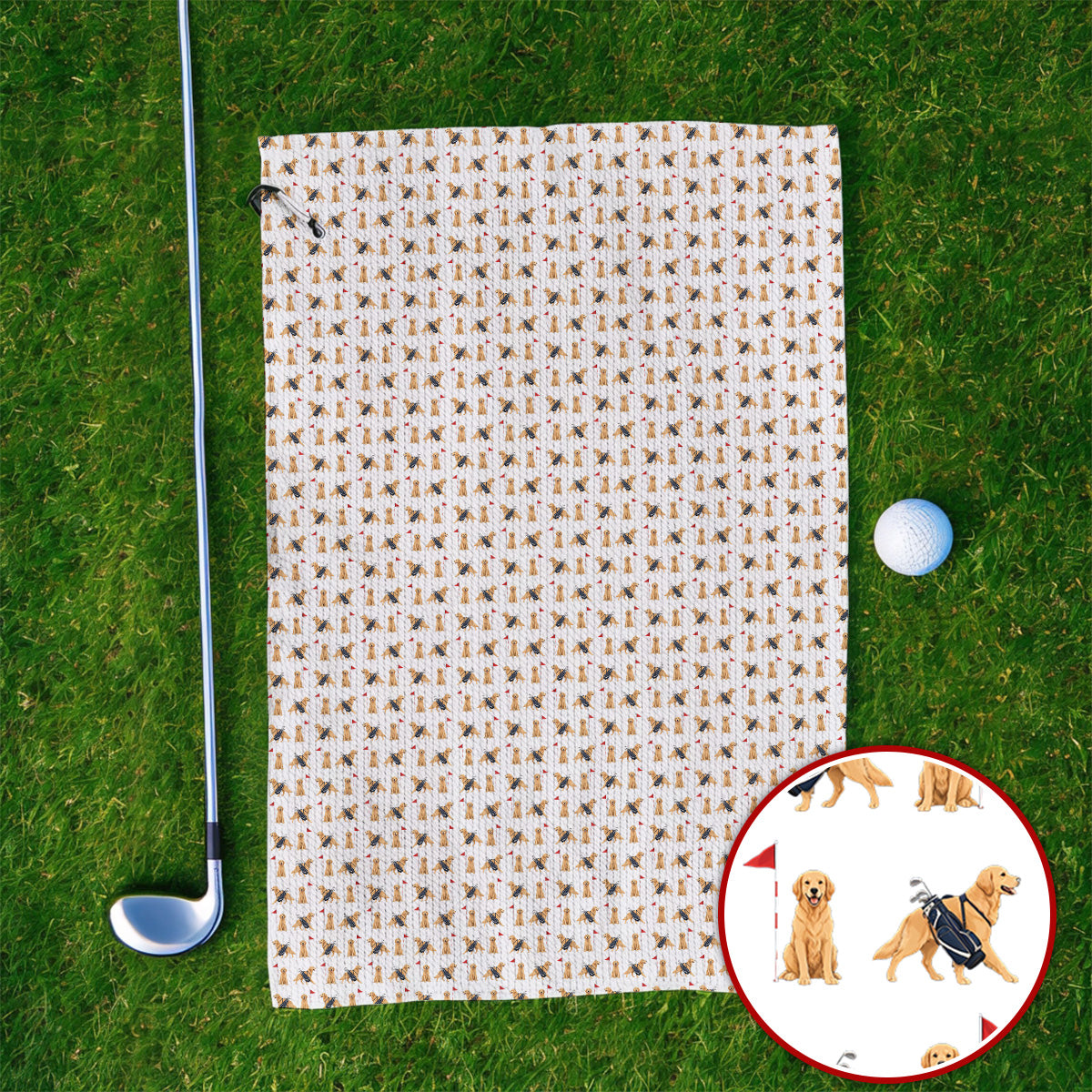 Funny Golden Retriever Golf Towel, Golden Retriever Pattern Golf Towels, Dog Lover Golf Shirt