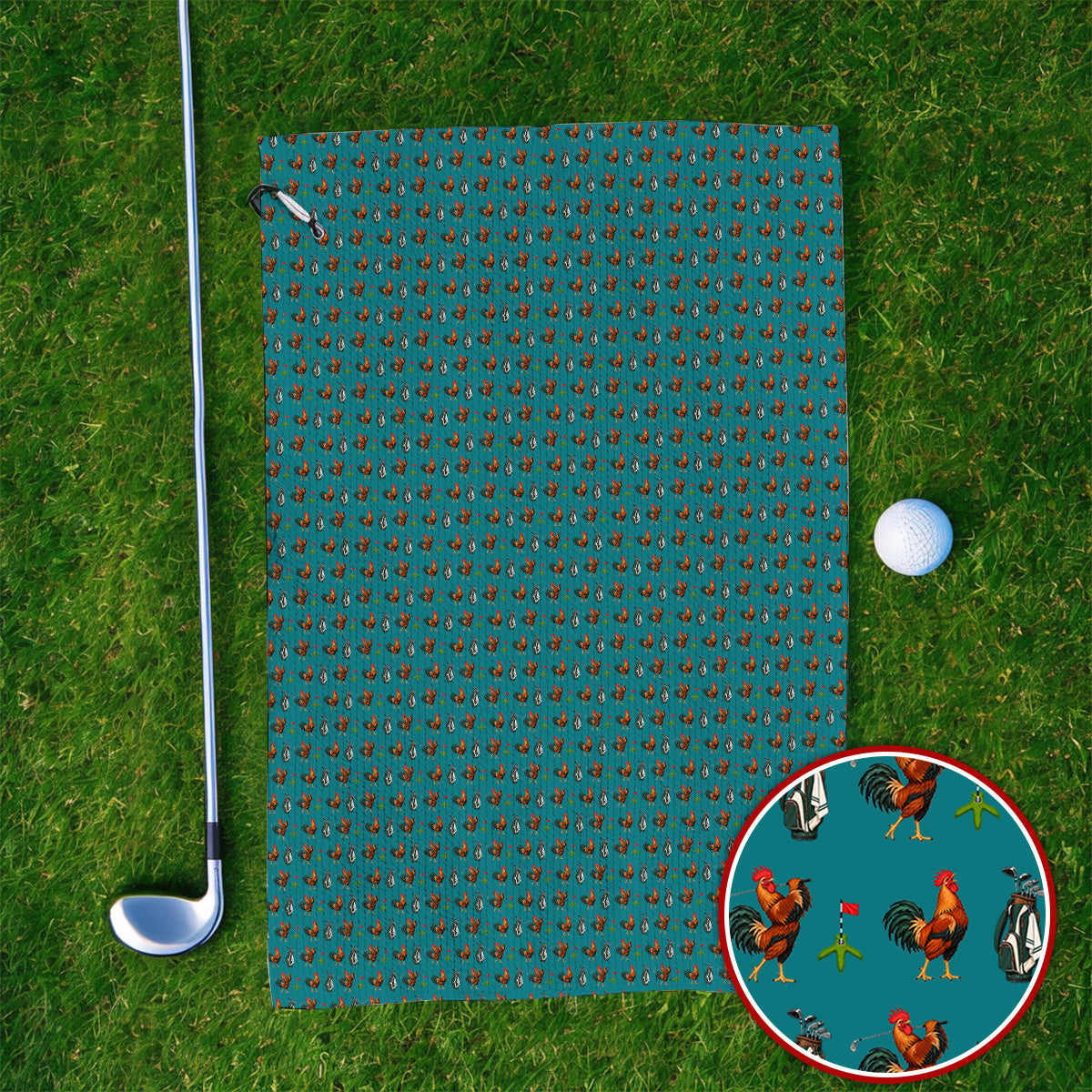 Funny Rooster Golf Towels, Rooster Pattern Golf Towel For Chicken Lovers, Golf Gift For Golfers