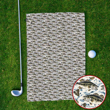 Gyotaku Bass Fishing Golf Towels, Vintage Japanese Fish Pattern Golf Towel, Golf Gift For Fishing Lovers