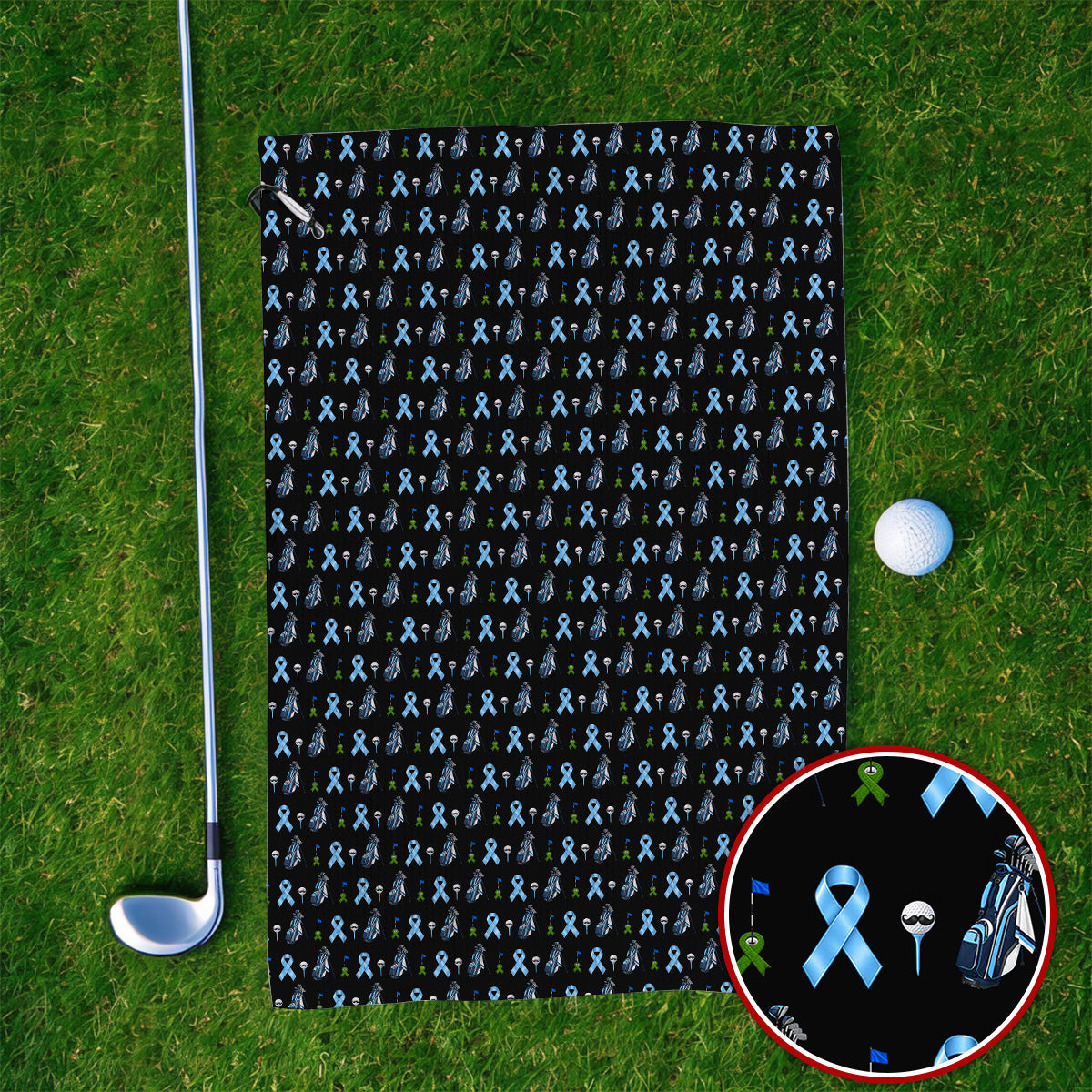 Prostate Cancer Awareness Golf Towels, Blue Ribbon Golf Pattern Towel, Prostate Cancer Support Gift for Golfers