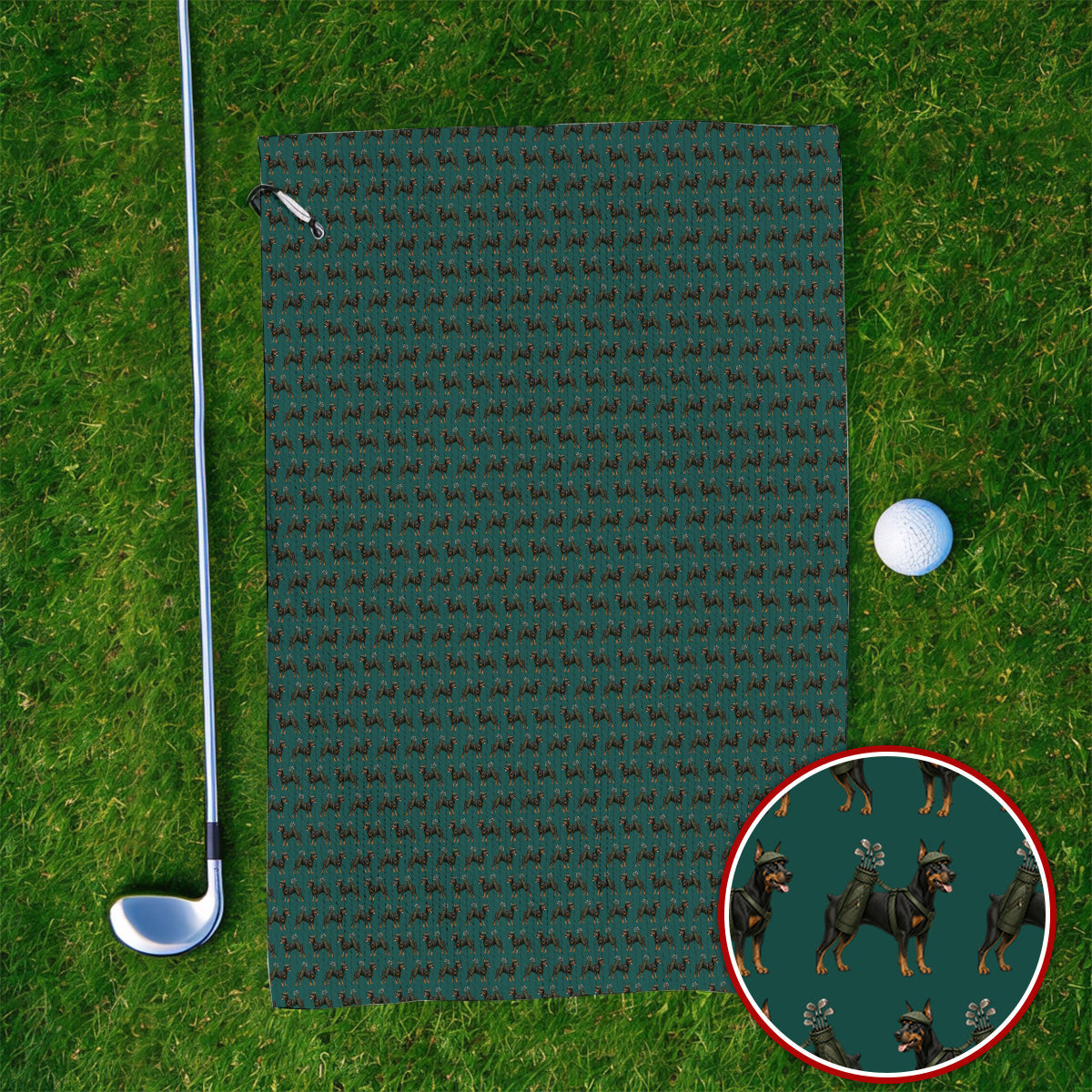 Doberman Golf Towels, Crazy Doberman Pattern Golf Towel, Dog Lover Golf Gift