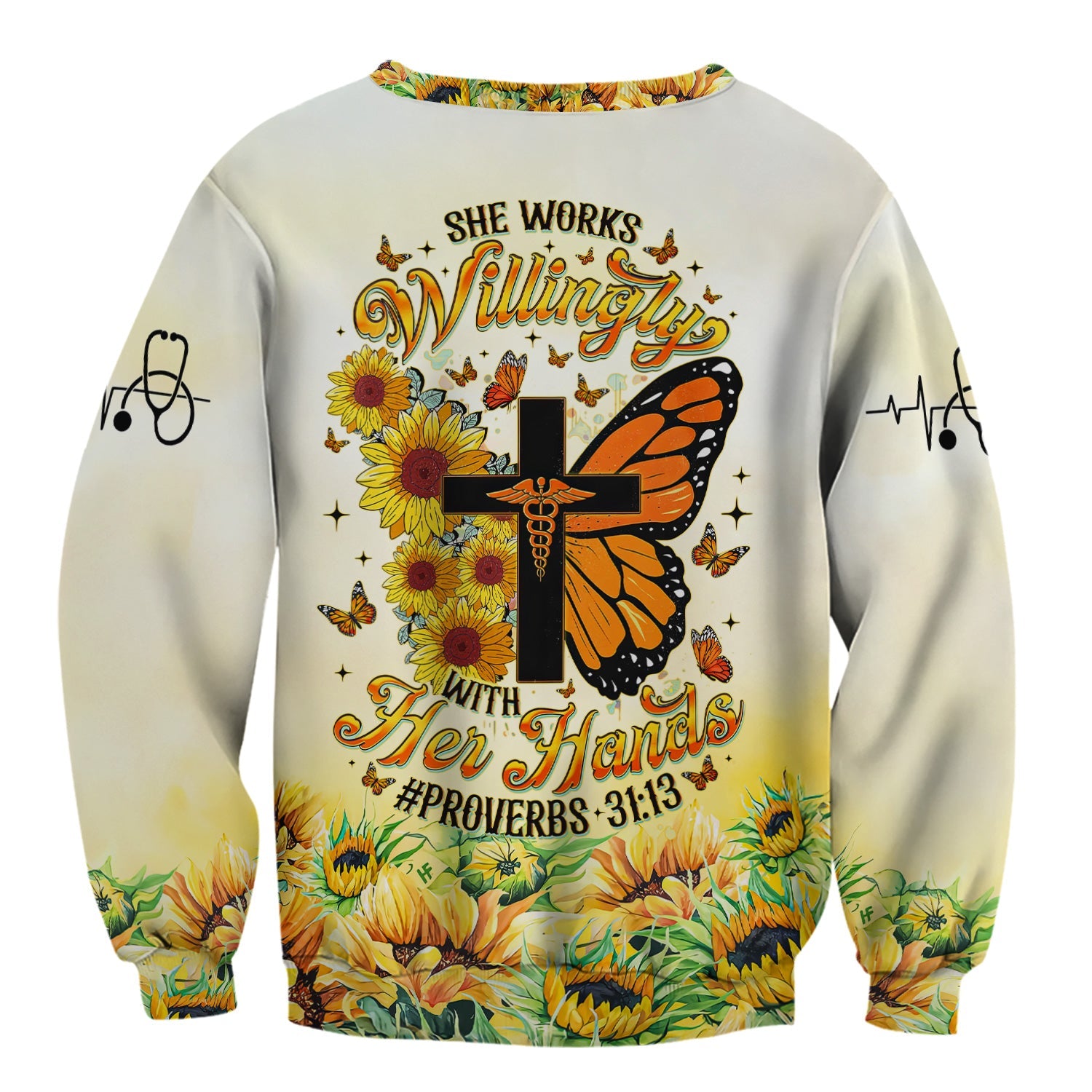 Custom Faith Nurse Shirt ‰ÛÒ Sunflower Butterfly Cross & Bible Verse Graphic Tee - Gift for RN LPN CNA Healthcare Workers