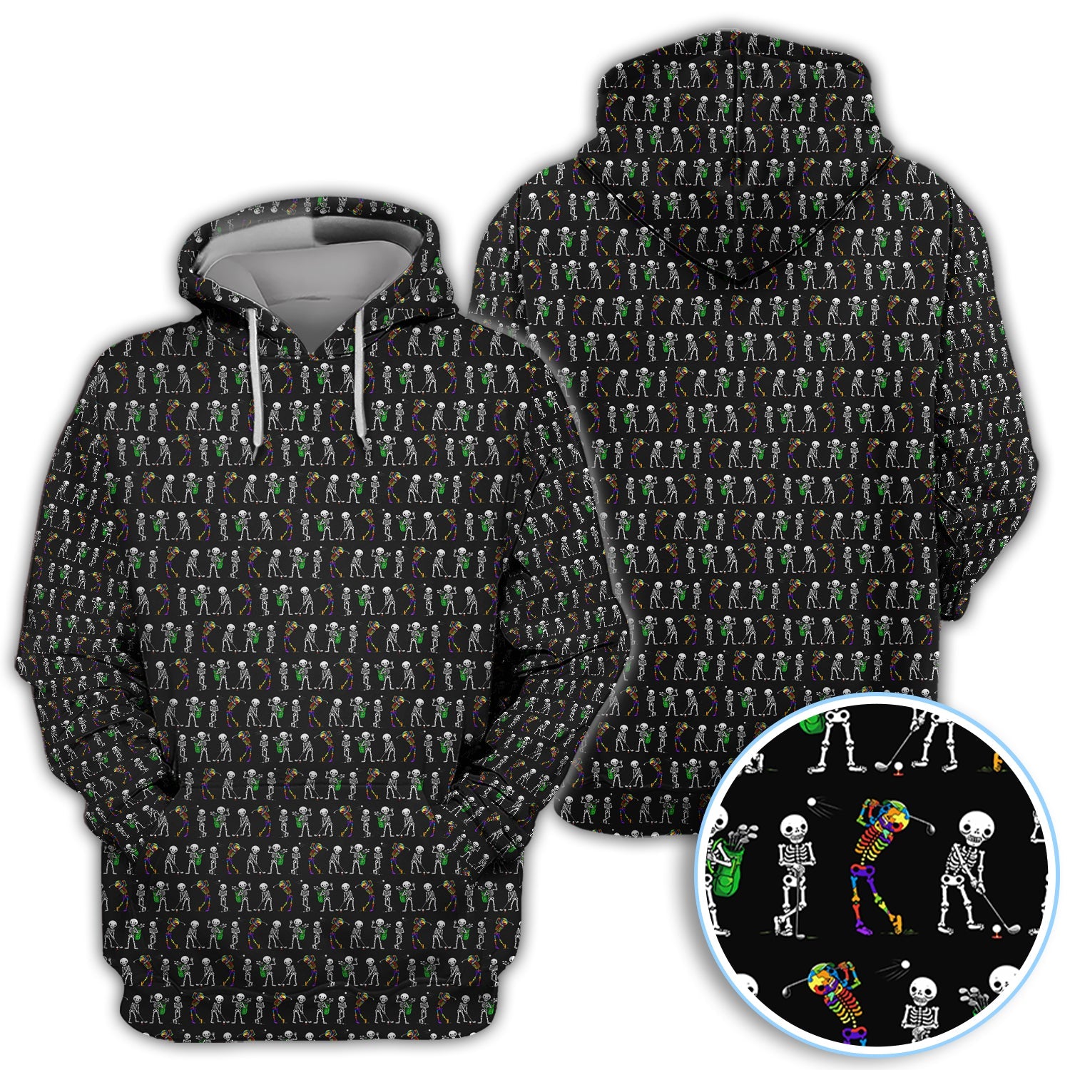 Funny Skeleton Golf Polo Shirt, Skeleton Golfer Pattern Shirt, Golf Lover Halloween Gift