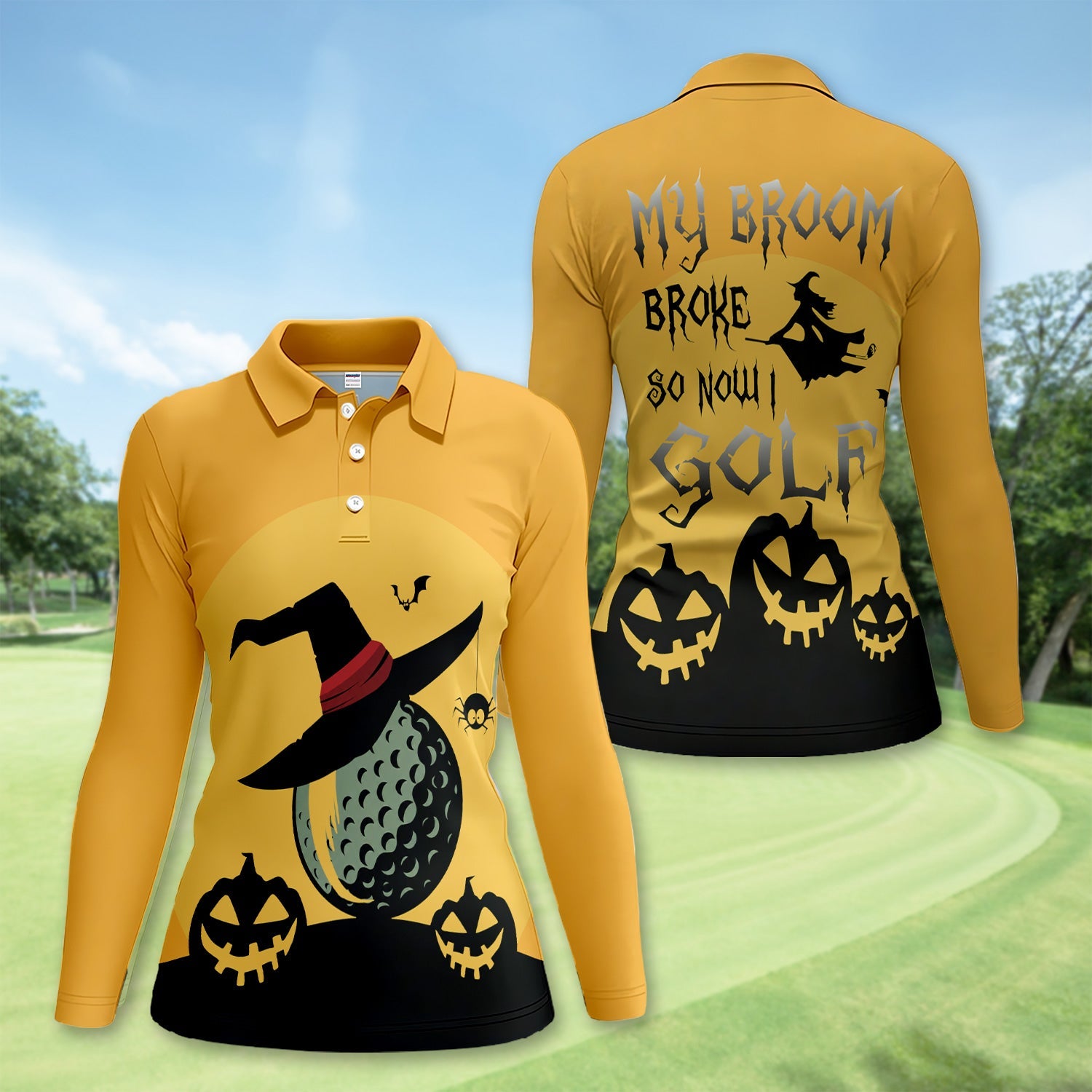 Funny Halloween Golf Polo Shirt for Women – My Broom Broke So Now I Golf Witch Shirt