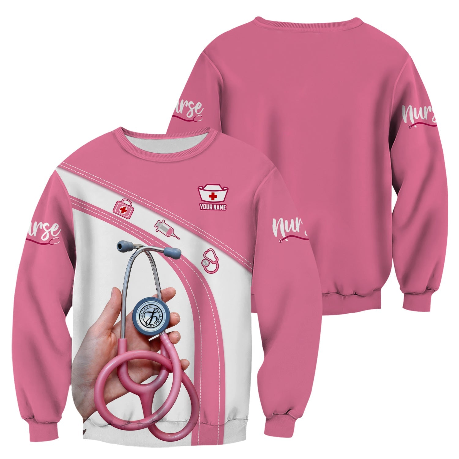 Personalized Nurse Shirt for Women - Pink Stethoscope Gift for RN CNA LPN - Custom Name Medical Uniform Tee