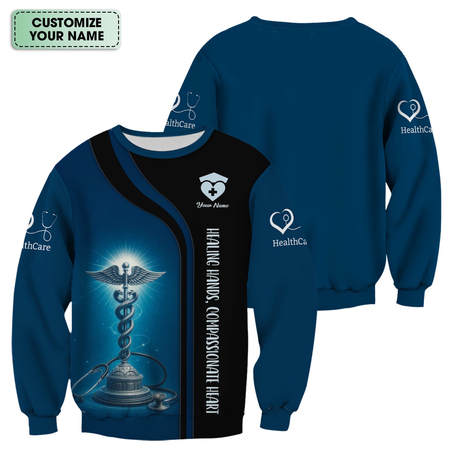 Healing Hands Compassionate Heart Shirt - Personalized Medical Apparel Gift - Caduceus Design for Nurse RN CNA LPN Healthcare Workers