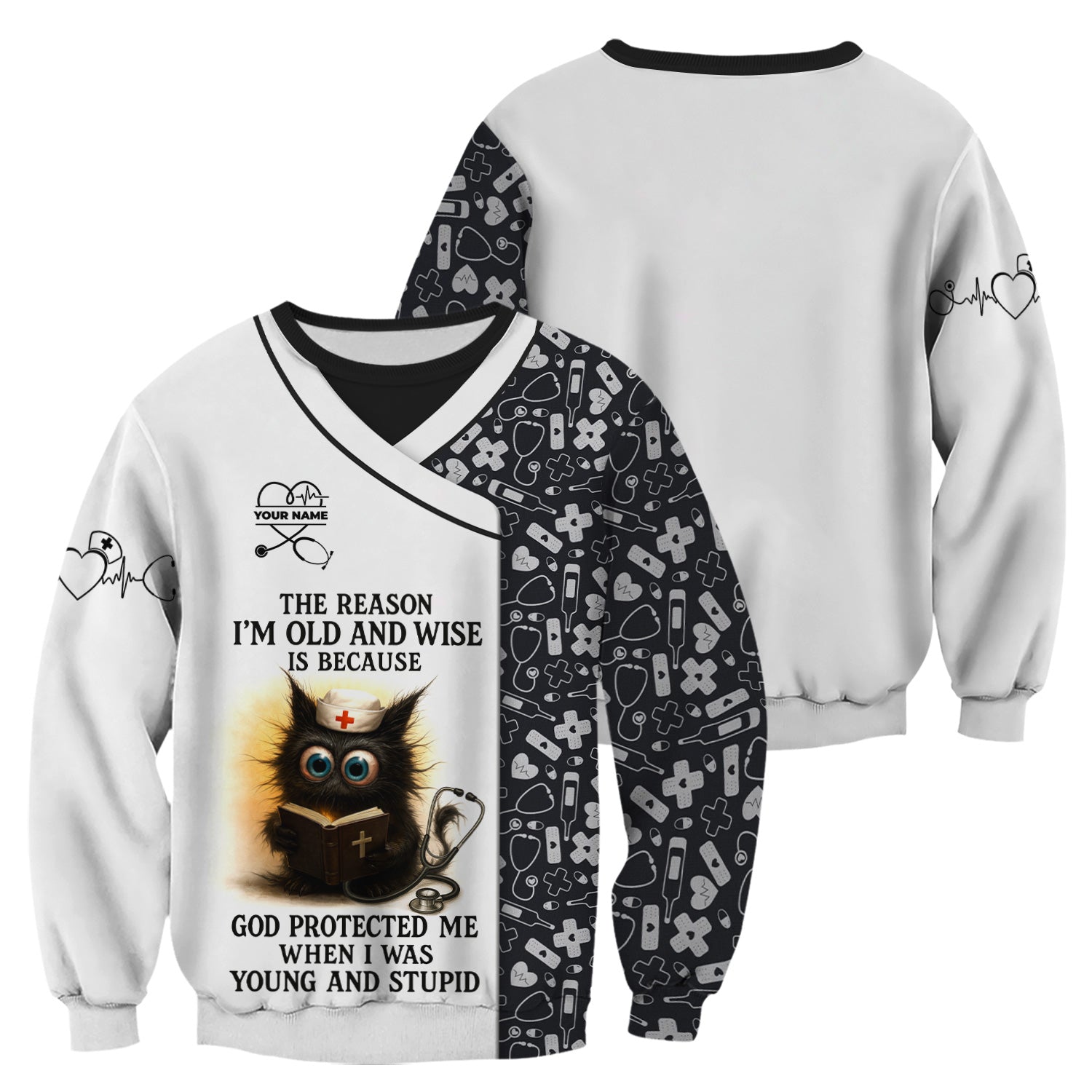 Personalized Nurse Shirt - Adorable Cat Design with Bible and Your Name - Gift for RN CNA LPN  Healthcare Worker