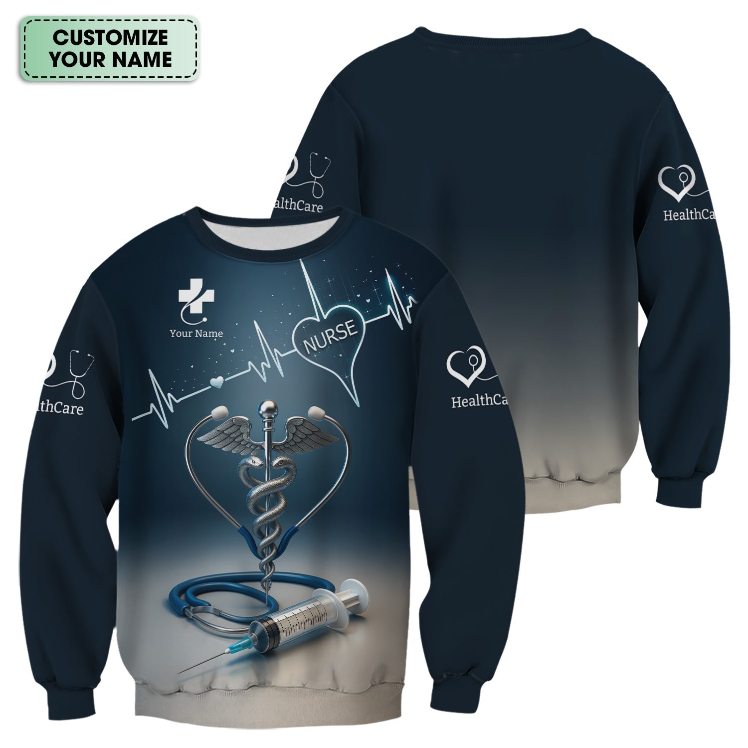 Custom Nurse Shirt with Caduceus and Heartbeat - Personalized Medical Apparel for RN CNA LPN - Gift for Healthcare Professionals