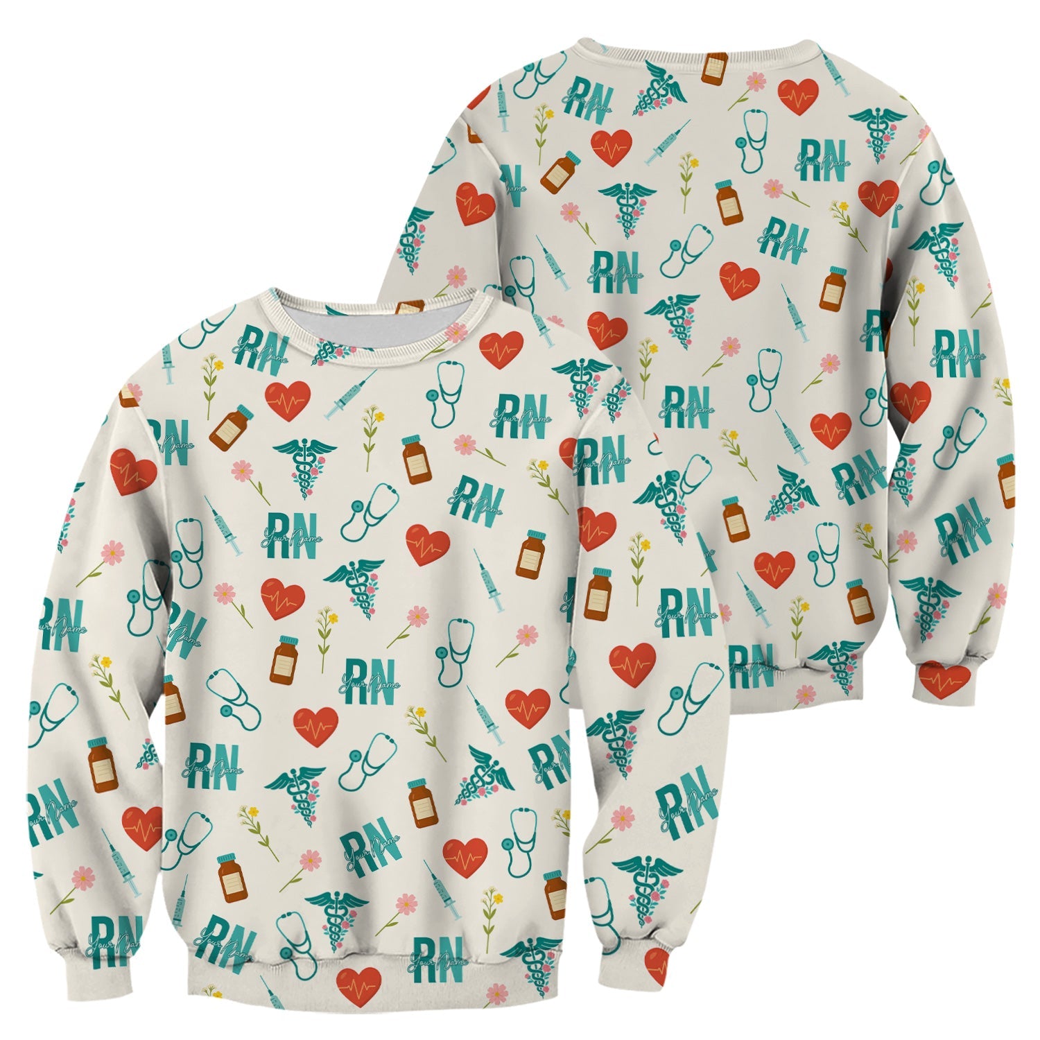Personalized RN T-Shirt for Women - Graphic Tee with Cute Medical Pattern - Gift for CNA, LPN, Medical Worker