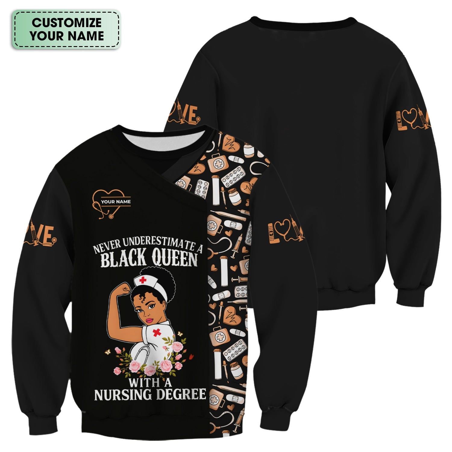 Custom Empowering Black Queen Nurse Shirt - Black Queen With A Nursing Degree - Gift for RN LPN CNA