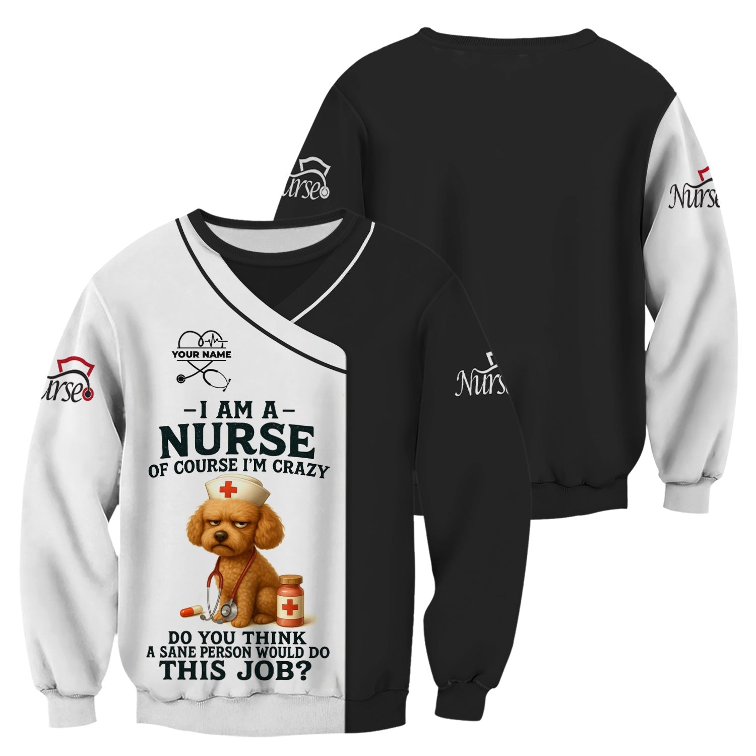 Personalized Funny Nurse Shirt - Of Course I'm Crazy Dog Design - Custom Name Gift for Nurses RN CNA LPN Healthcare Workers