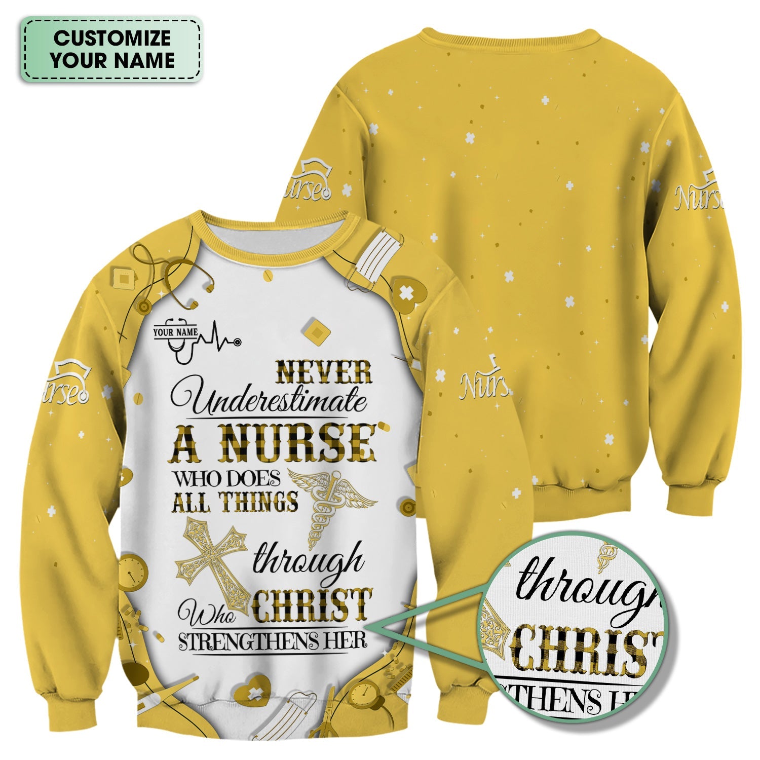 Personalized Christian Nurse Shirt - All Things Through Christ Quote - Faith-Based Medical Gift for RN, LPN, CNA Healthcare Workers