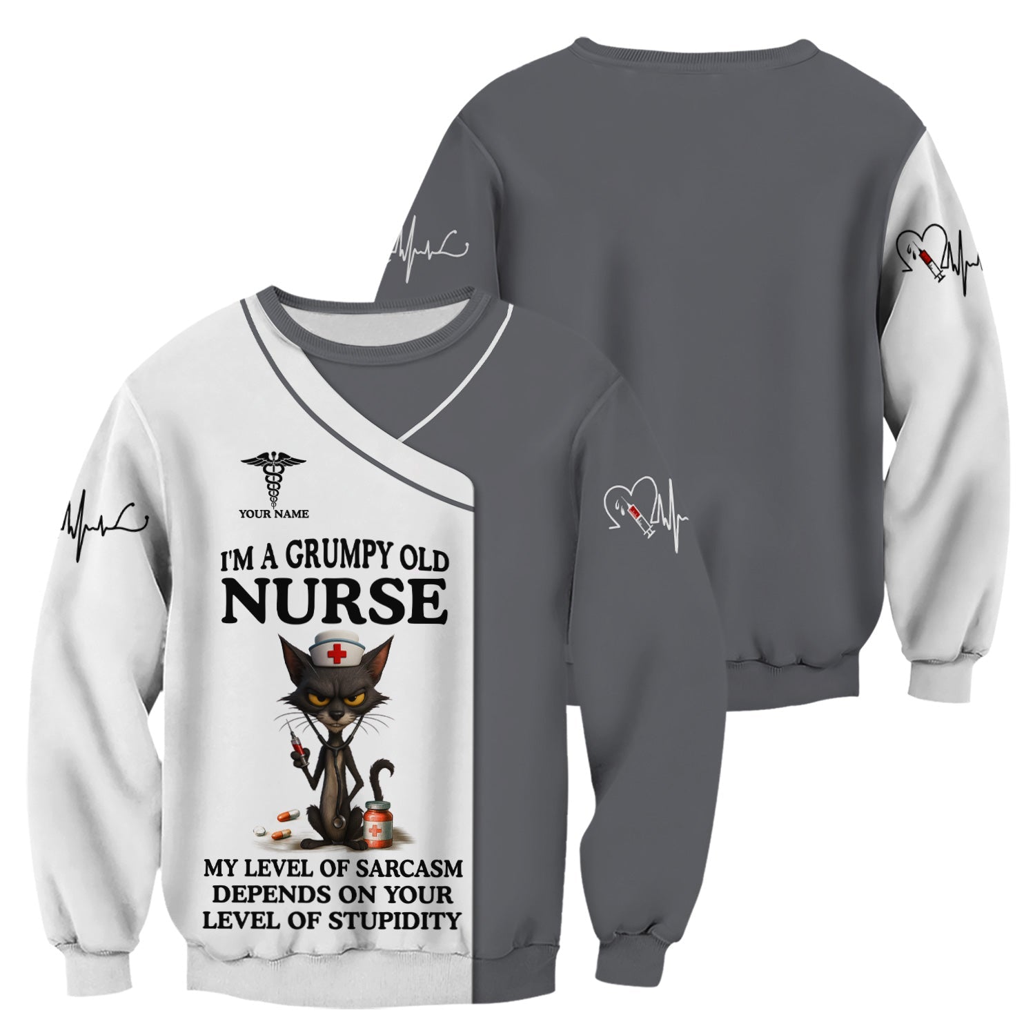 Funny Grumpy Old Nurse Shirt - Sarcastic Black Cat Humor for RN LPN CNA - Custom Name Gift for Nursing Staff Healthcare Workers