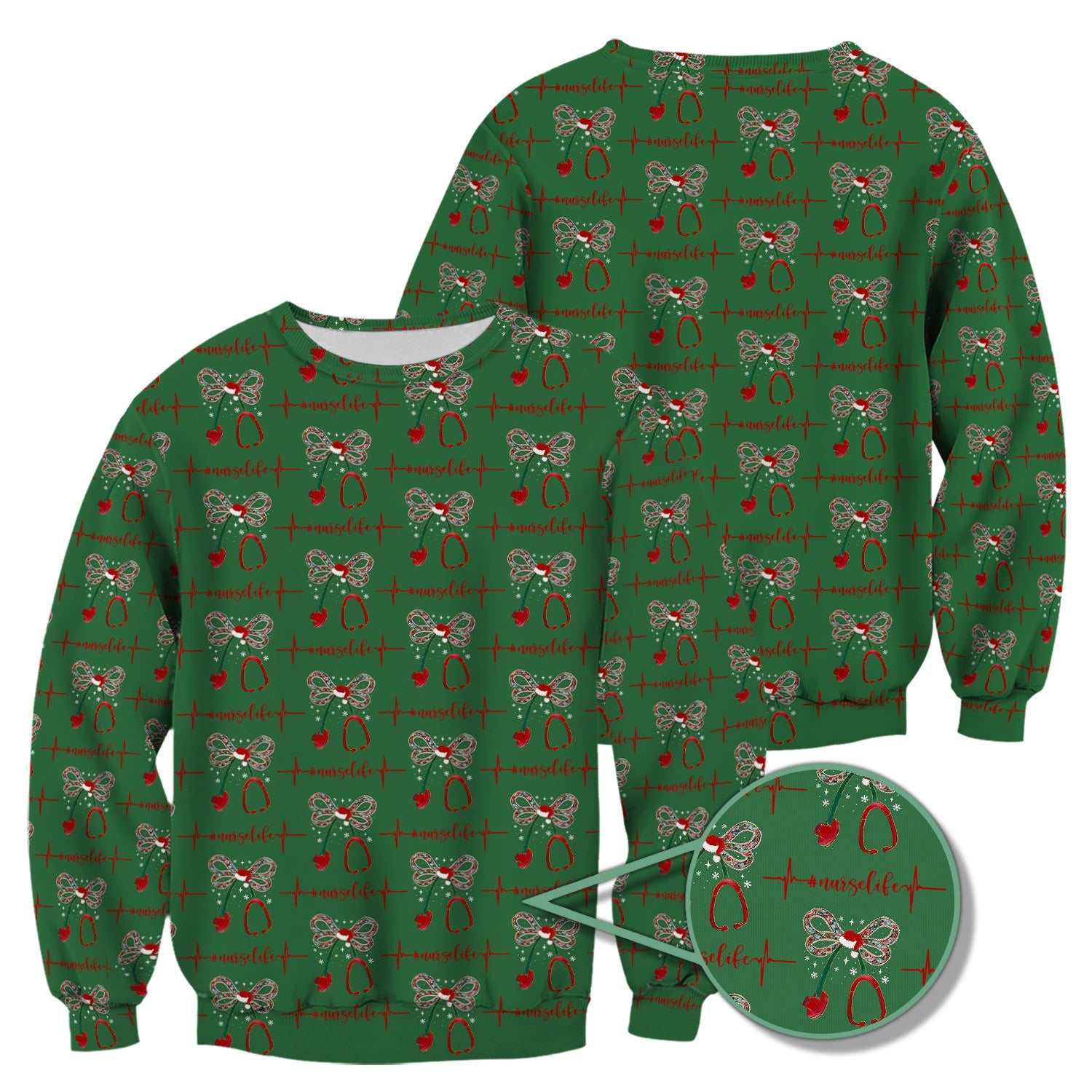 Festive Nurse Life Christmas Shirt - Christmas Stethoscope & Heartbeat Graphic Tee - Gift for RN LPN CNA Healthcare Staff