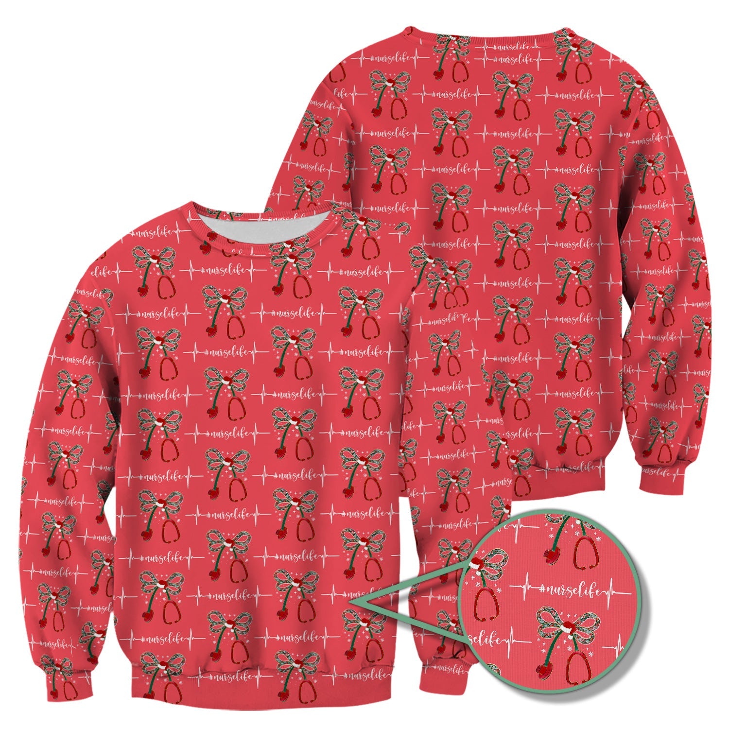 Festive Nurse Life Christmas Shirt - Christmas Stethoscope & Heartbeat Graphic Tee - Gift for RN LPN CNA Healthcare Staff