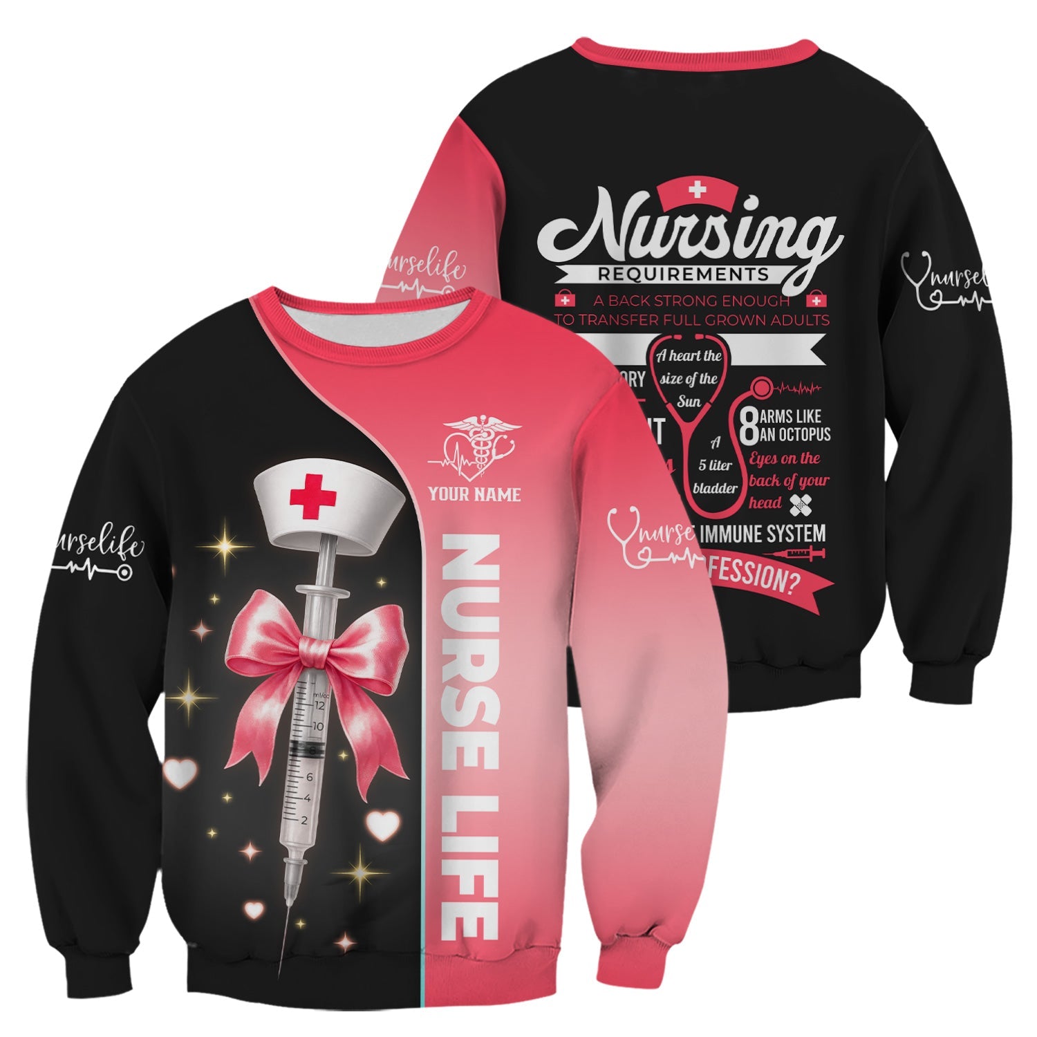 Personalized Nurse Life Shirt - Cute Syringe Bow Design Pink Black - Nursing Requirements Funny Quote Gift