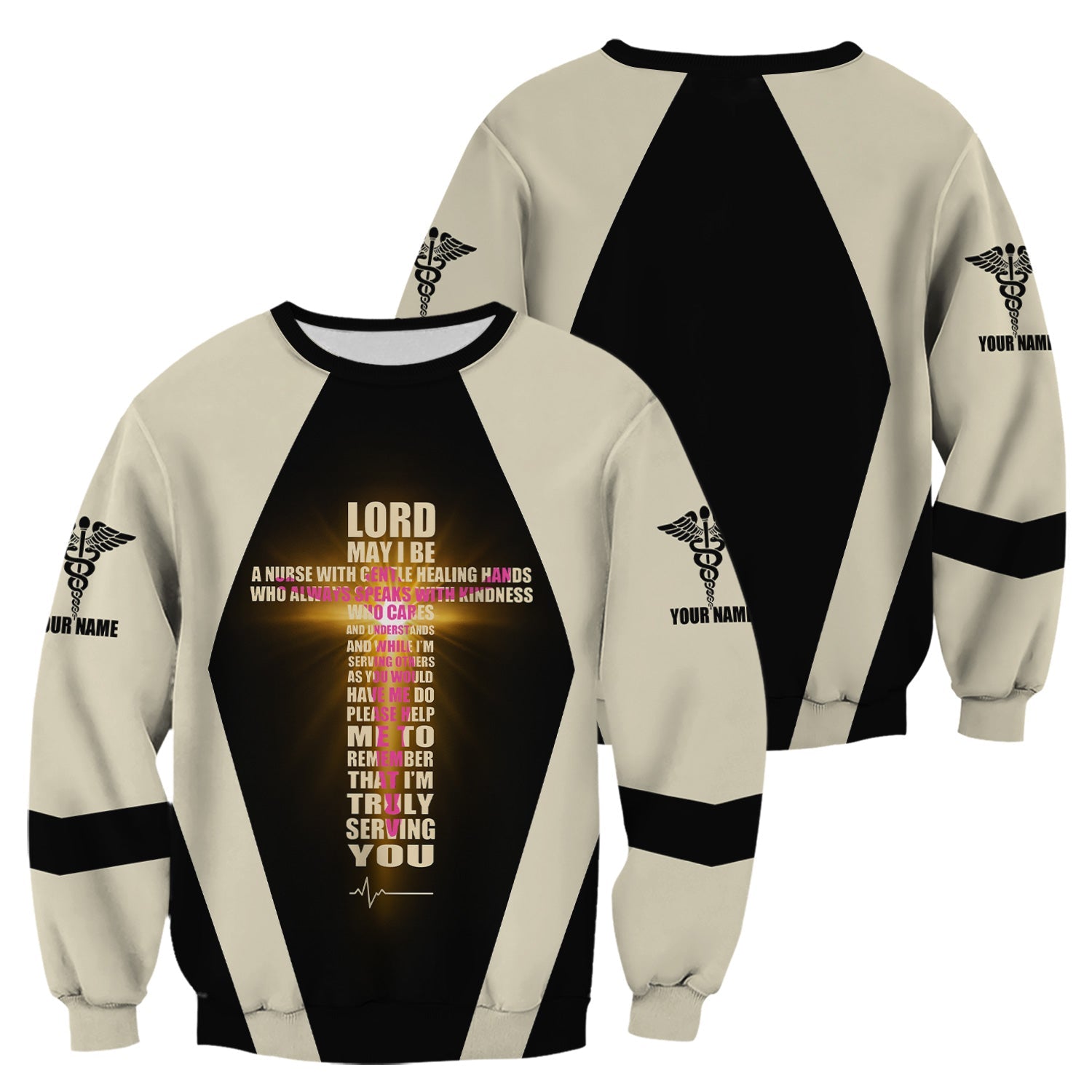 Personalized Christian Nurse Shirt - Lord Prayer Healing Hands Quote - Custom Name RN LPN CNA Healthcare Workers Gift