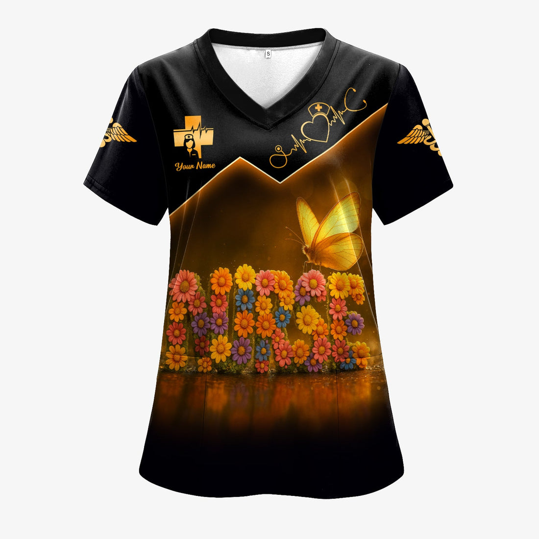 Personalized Nurse T-Shirt for Women - Floral Butterfly Design with Custom Name - Cute Gift for RN LPN CNA Healthcare Workers