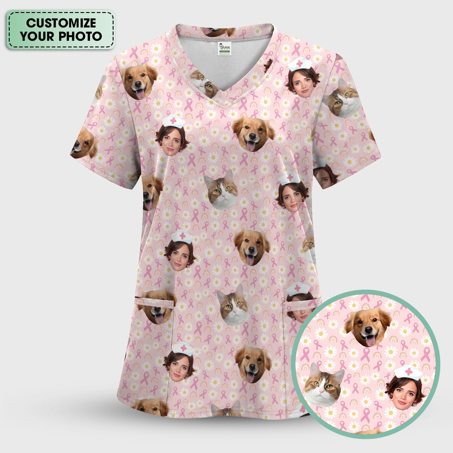 Custom Face Nurse Shirt for Women - Cute Breast Cancer Awareness Graphic Tee - Gift for RN LPN CNA