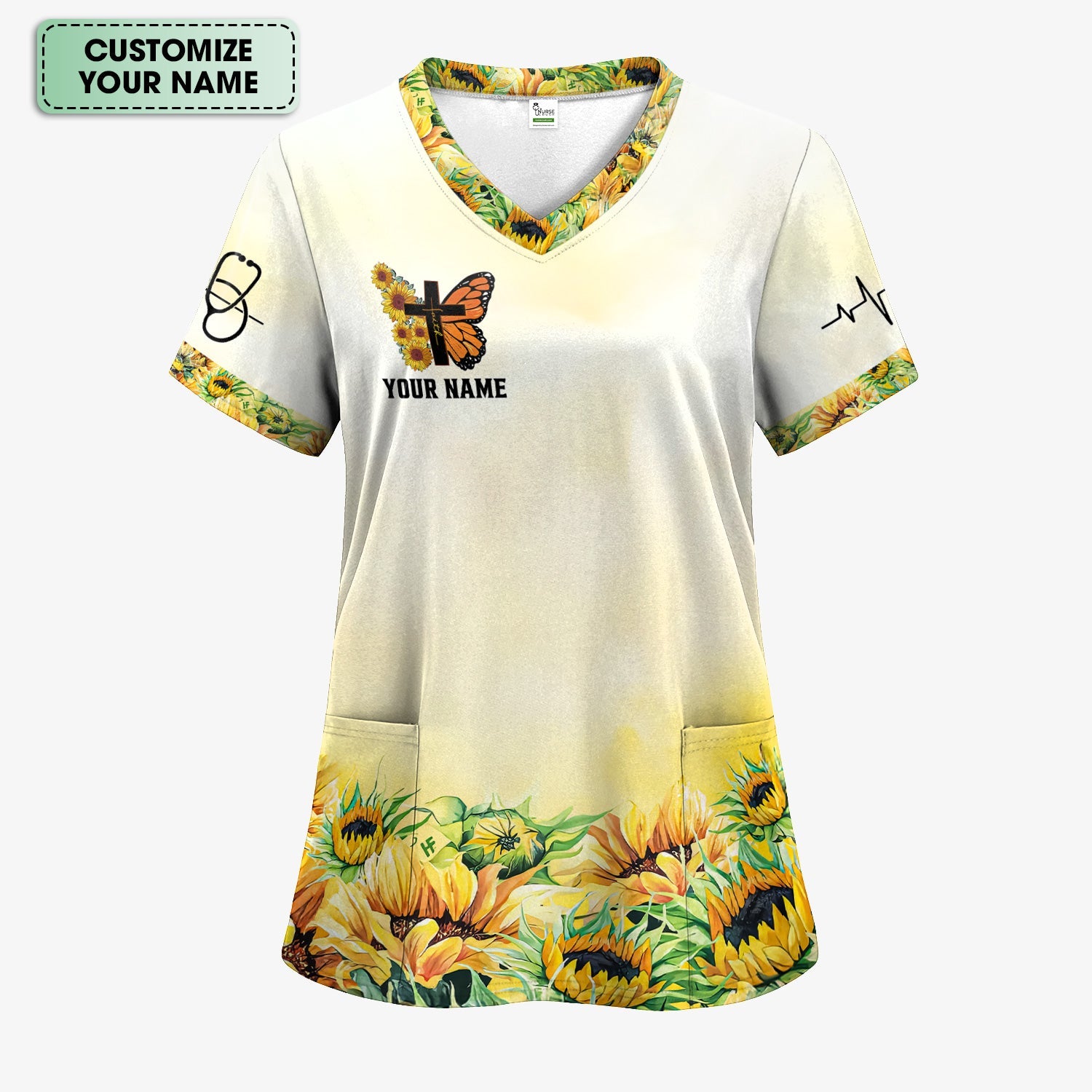 Custom Faith Nurse Shirt ‰ÛÒ Sunflower Butterfly Cross & Bible Verse Graphic Tee - Gift for RN LPN CNA Healthcare Workers