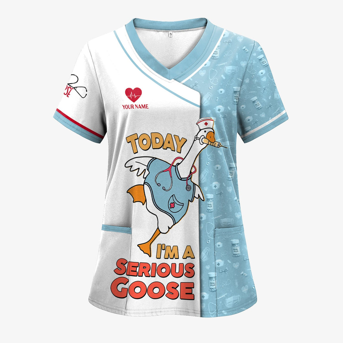 Personalized Goose Nurse T-Shirt for Women - Silly Medical Icons Design - Custom Name Gift for Healthcare Workers & Medical Staff