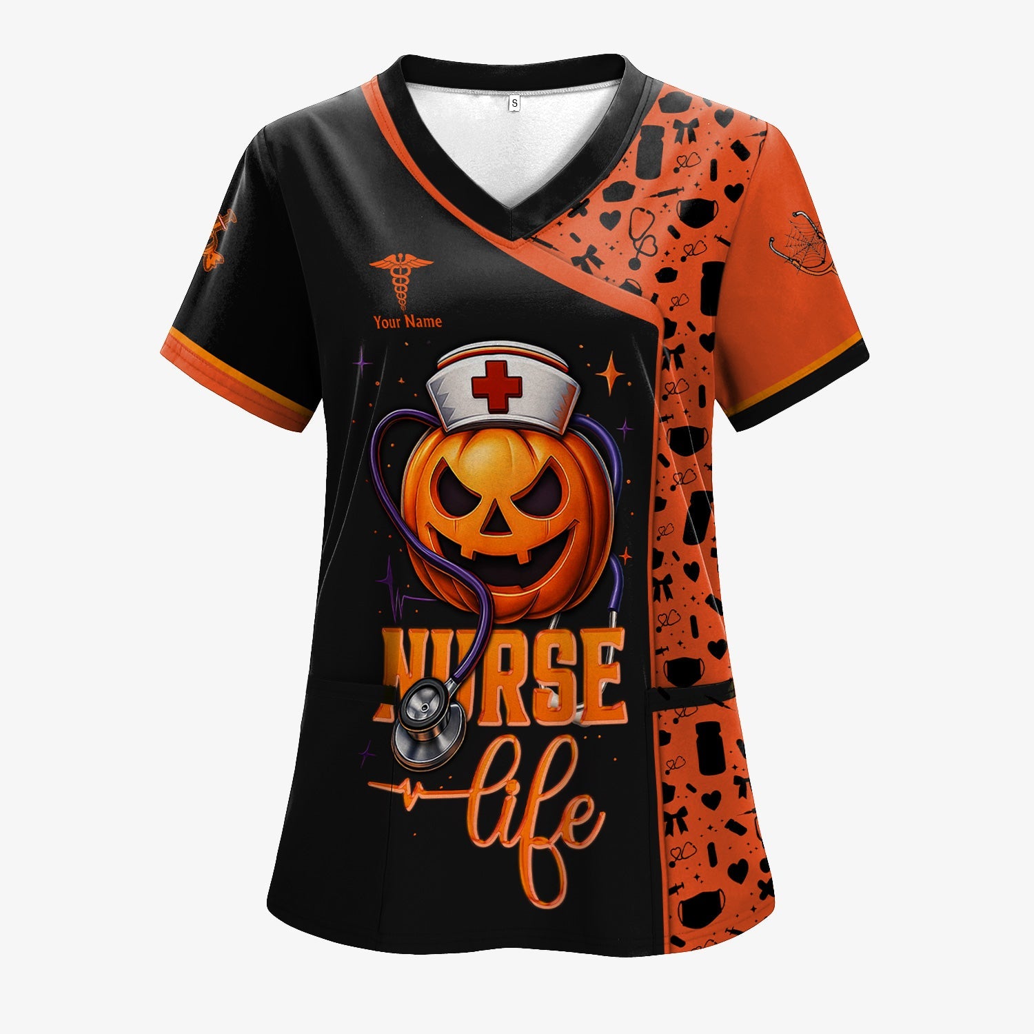 Personalized Funny Halloween Nurse Shirt for Women - Custom Name Graphic Tee with Pain Scale - Gift for Medical Staff, Healthcare Workers