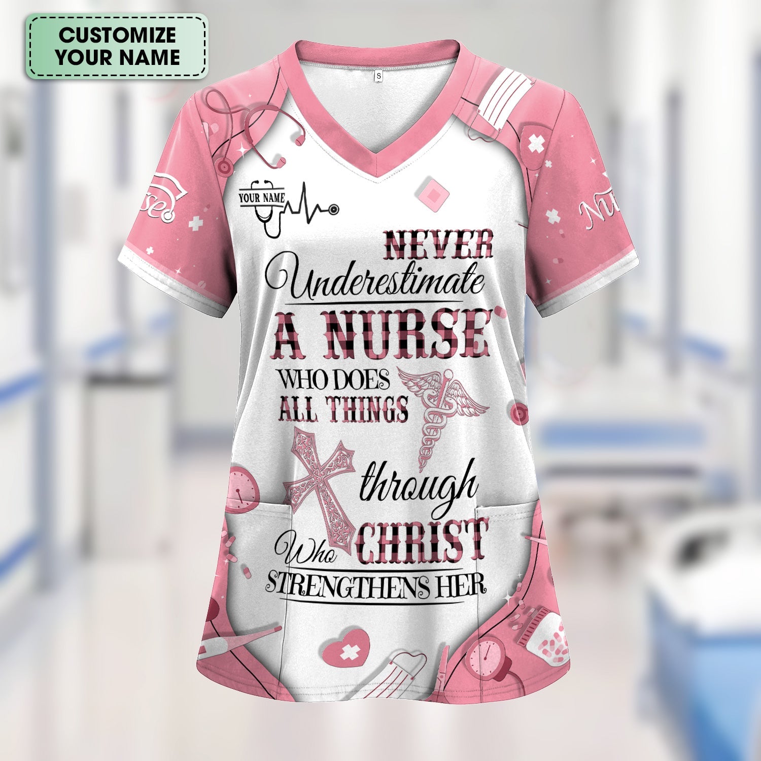 Personalized Christian Nurse Shirt - All Things Through Christ Quote - Faith-Based Medical Gift for RN, LPN, CNA Healthcare Workers