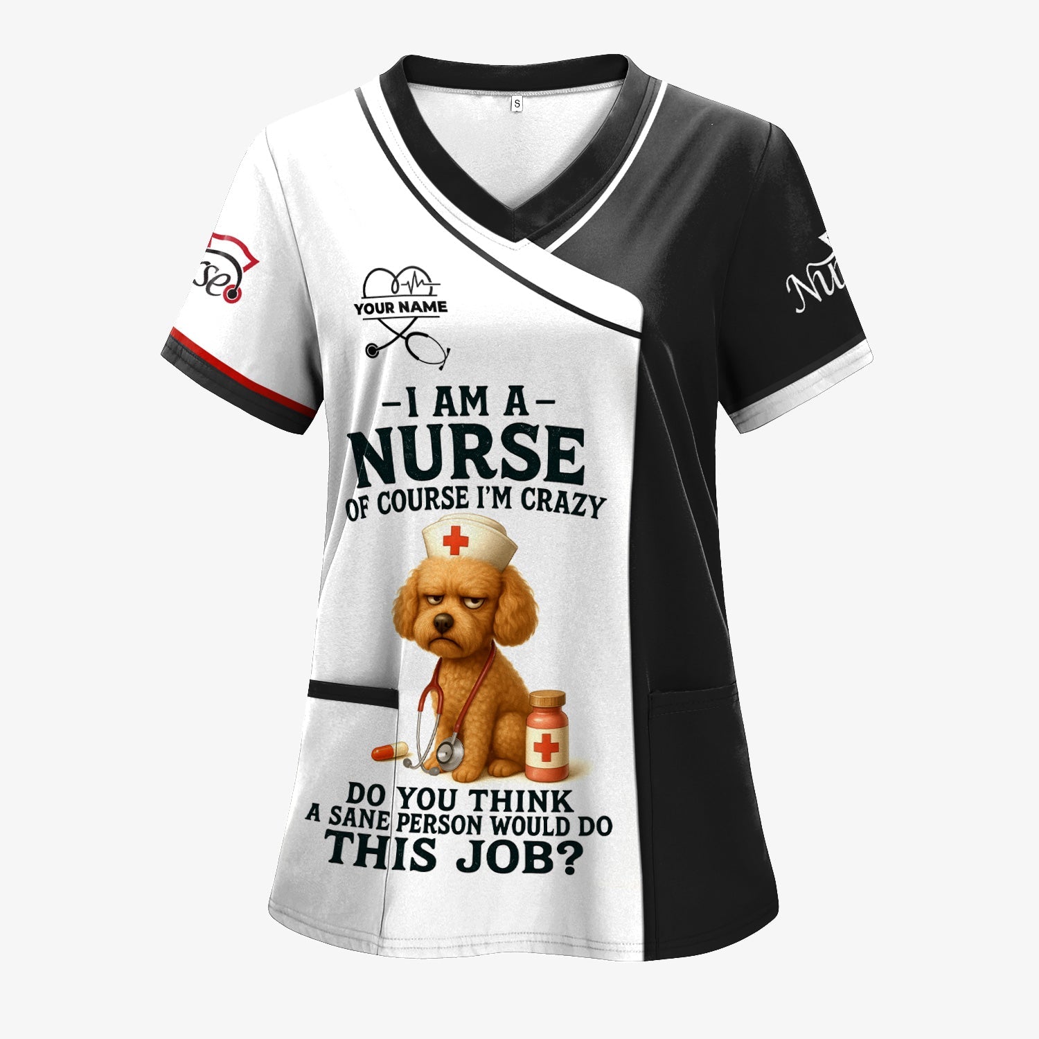 Personalized Funny Nurse Shirt - Of Course I'm Crazy Dog Design - Custom Name Gift for Nurses RN CNA LPN Healthcare Workers