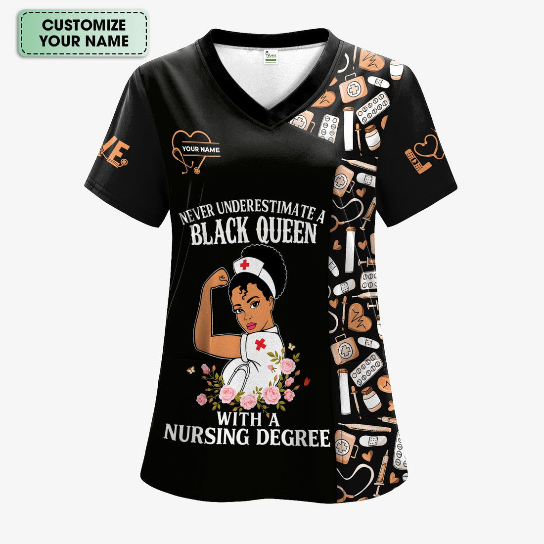 Custom Empowering Black Queen Nurse Shirt - Black Queen With A Nursing Degree - Gift for RN LPN CNA