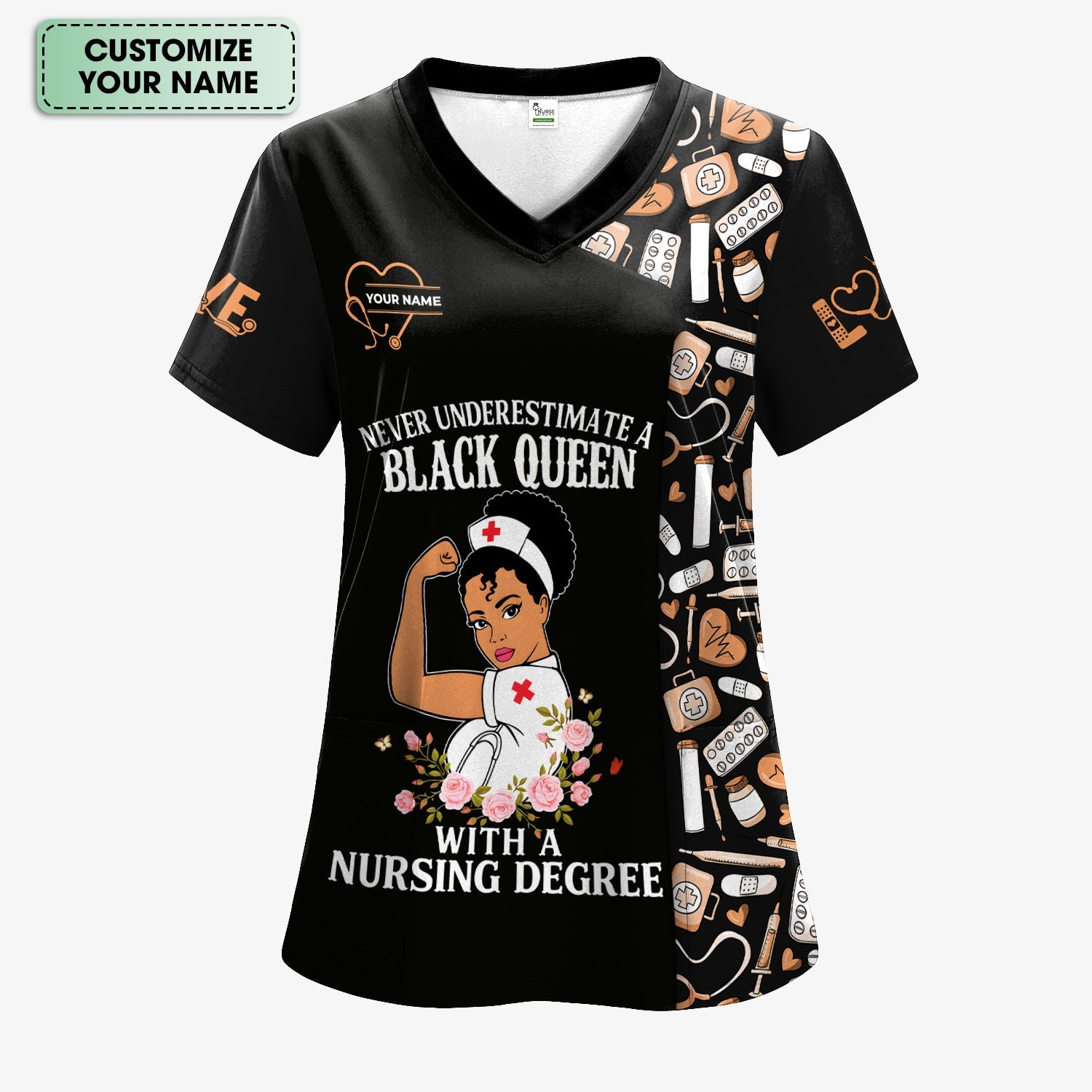 Custom Empowering Black Queen Nurse Shirt - Black Queen With A Nursing Degree - Gift for RN LPN CNA