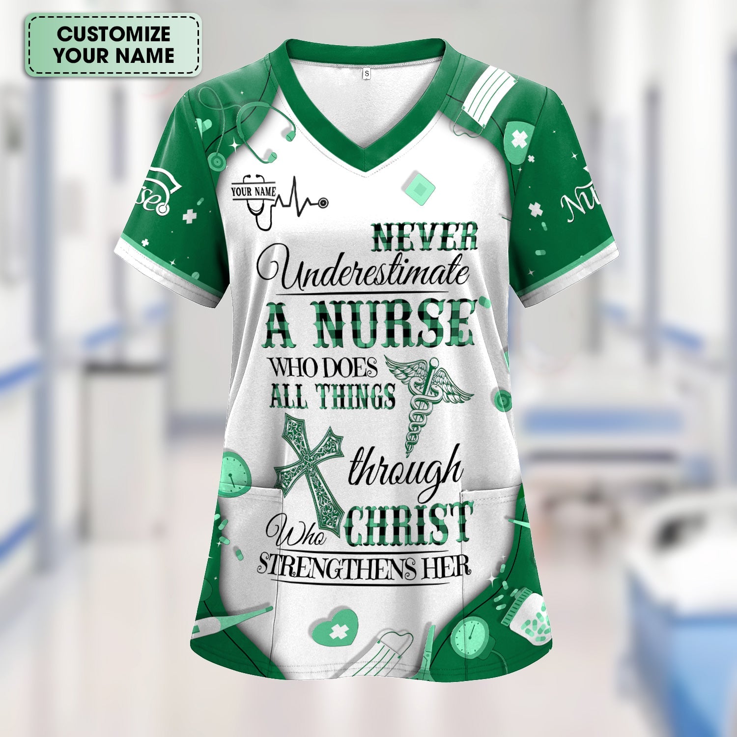 Personalized Christian Nurse Shirt - All Things Through Christ Quote - Faith-Based Medical Gift for RN, LPN, CNA Healthcare Workers