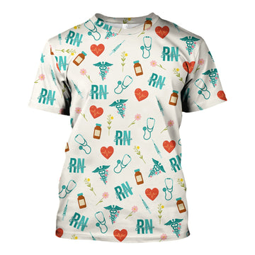 Personalized RN T-Shirt for Women - Graphic Tee with Cute Medical Pattern - Gift for CNA, LPN, Medical Worker