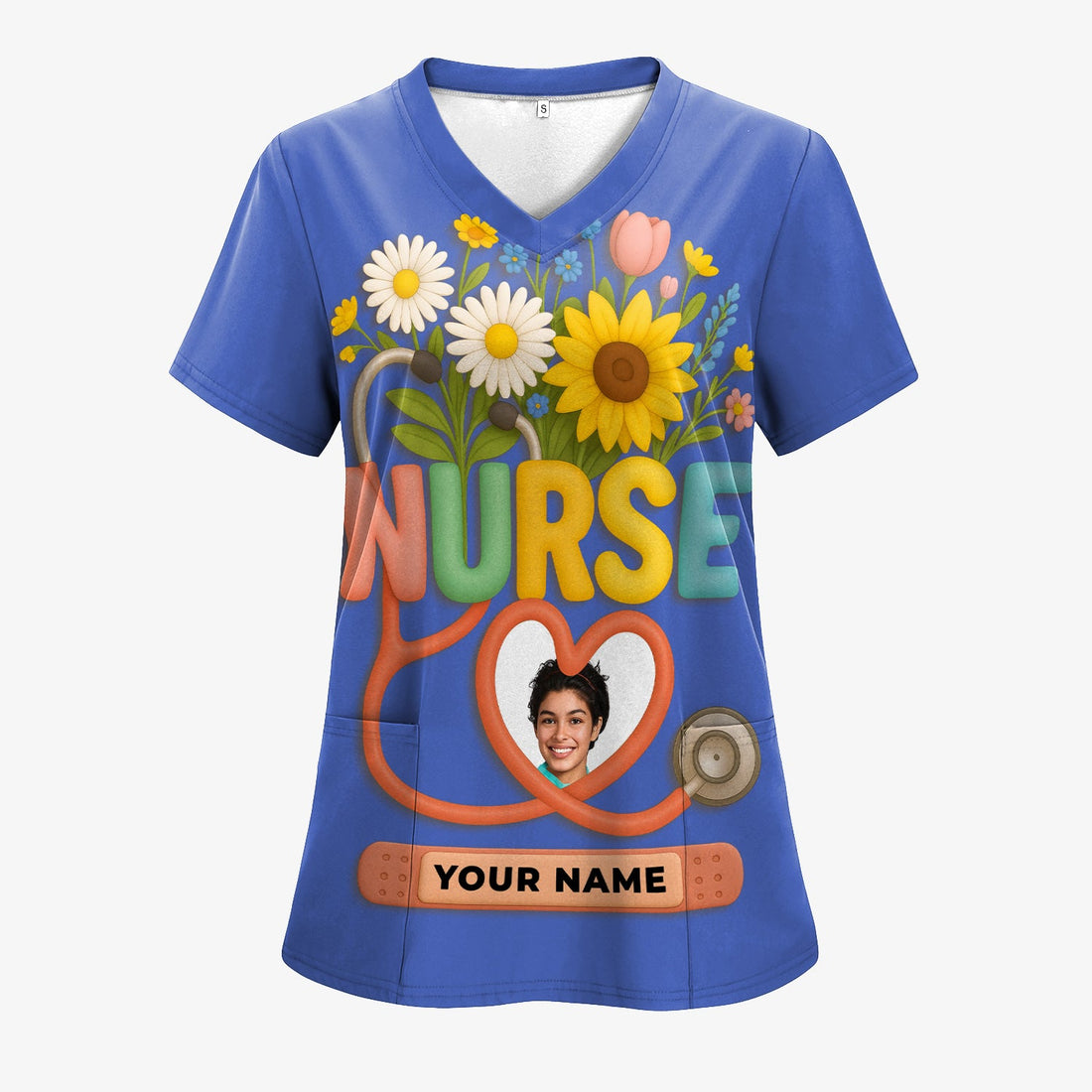 Nurse Appreciation Shirt for CNA RN LPN - Floral Heart Stethoscope Design - Custom Photo & Name Gift for Women Healthcare Workers - Multiple Shirt Colors Available