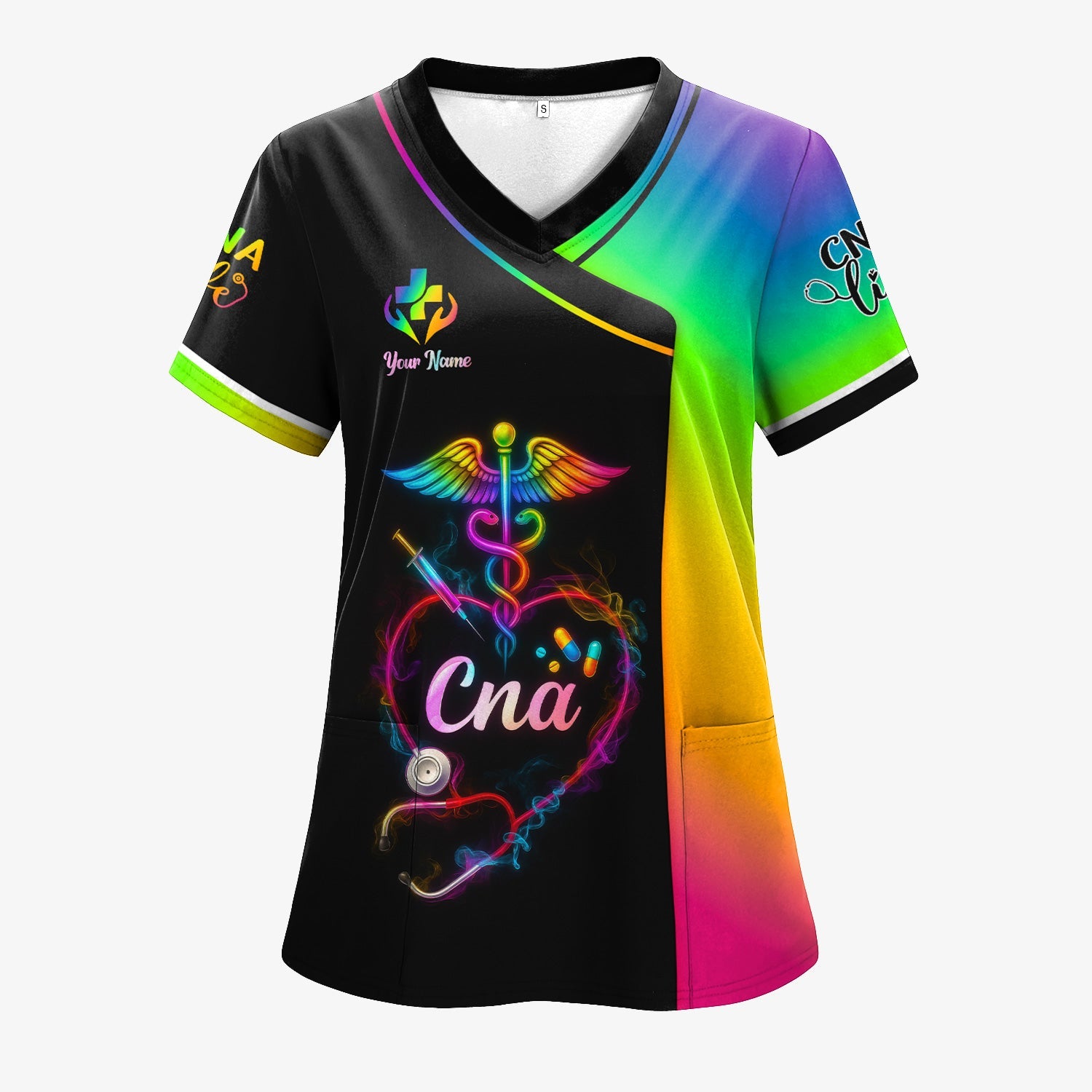 Custom Rainbow CNA Nurse Shirt - Stethoscope Heart & Caduceus Design - Gift for RN LPN Healthcare Workers