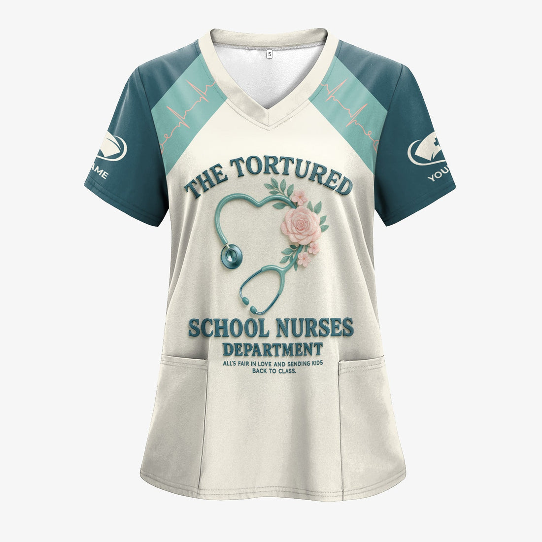 Personalized School Nurse T-Shirt - Funny Design with Heart Stethoscope and Roses - Appreciation Gift for RN LPN CNA Staff