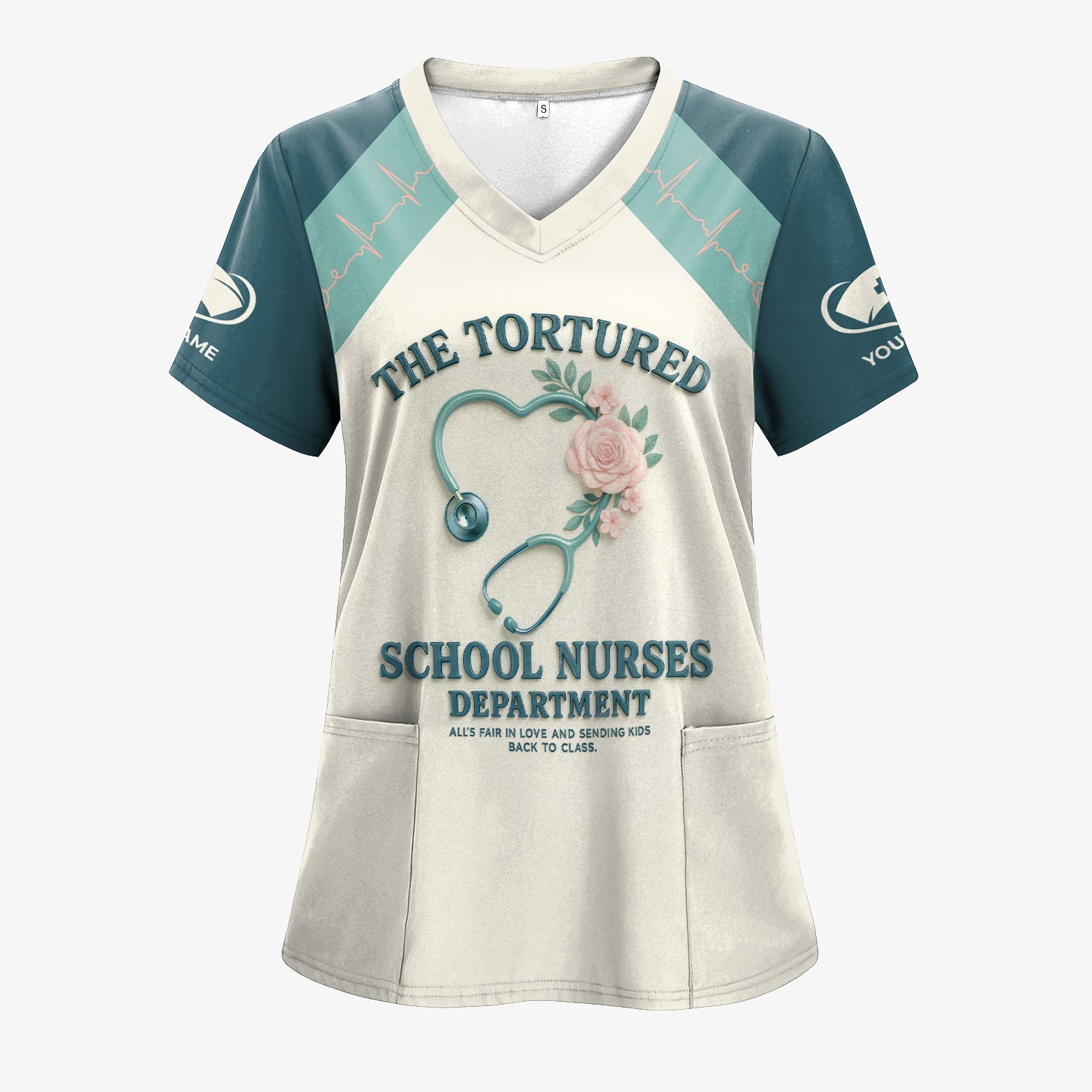 Personalized School Nurse T-Shirt - Funny Design with Heart Stethoscope and Roses - Appreciation Gift for RN LPN CNA Staff