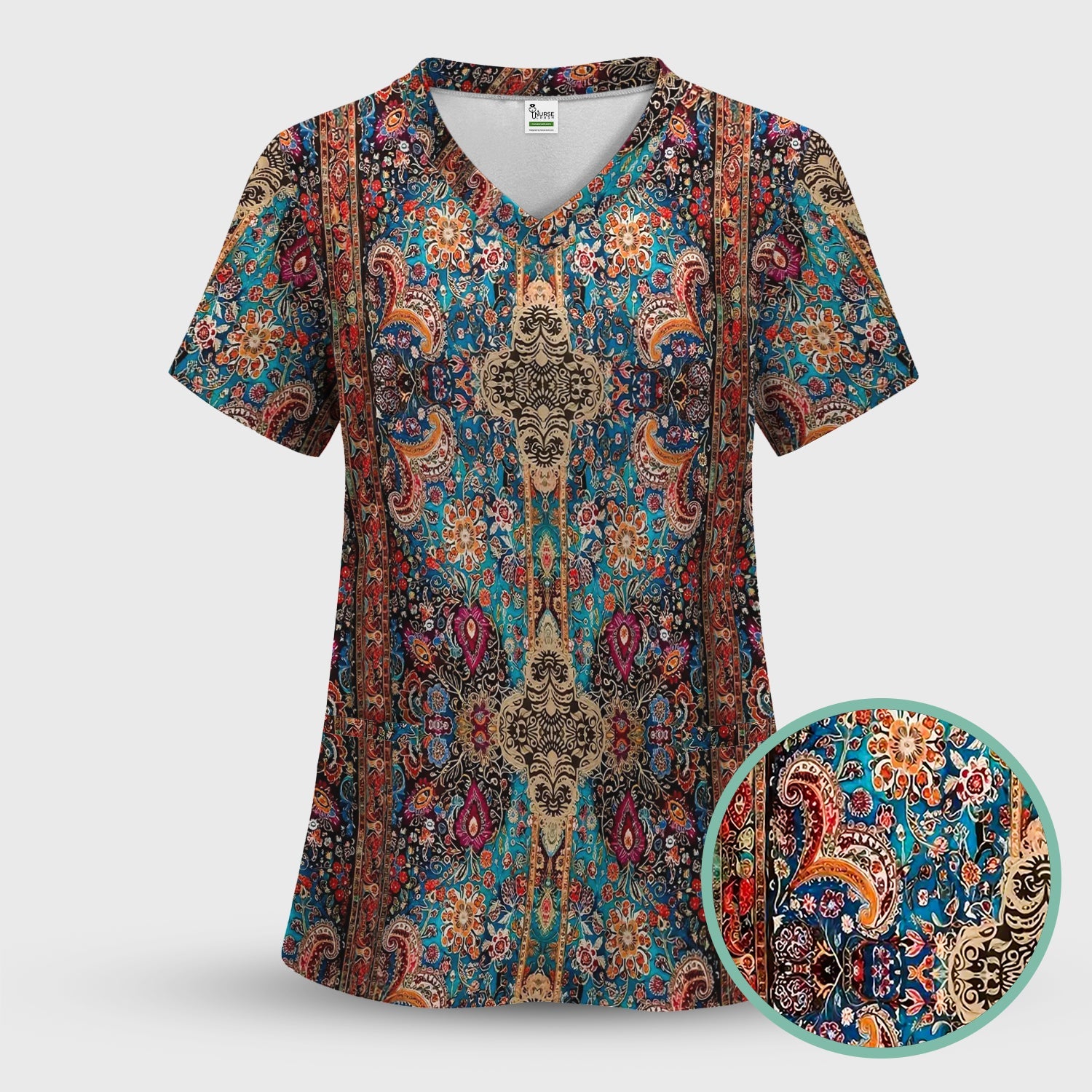 Boho Hippie T-Shirt - All-Over Print Psychedelic Paisley Graphic - Gift for Women RN LPN & Healthcare Workers
