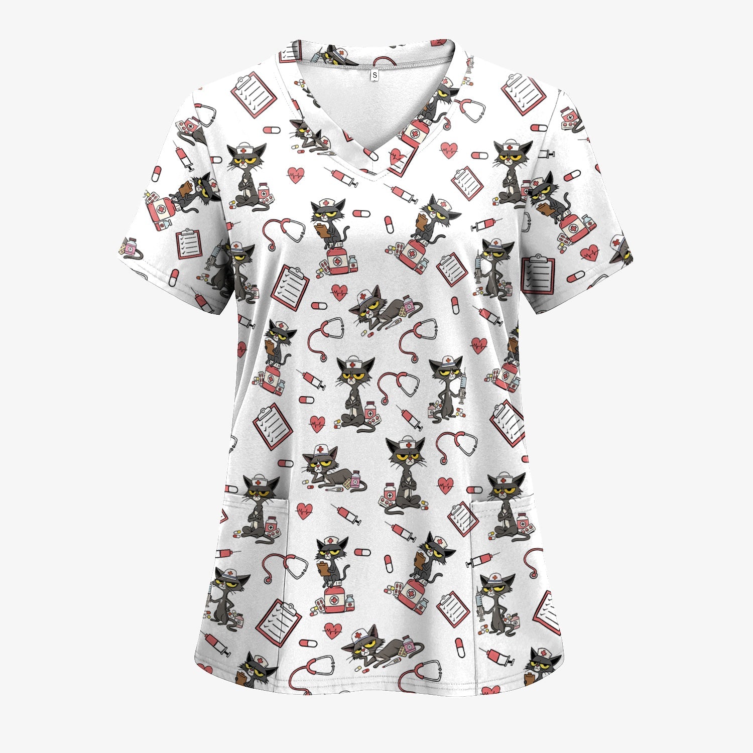Personalized Funny Nurse Cat Shirt - Cute Black Cat with Stethoscope & Pills - Gift for RN CNA LPN