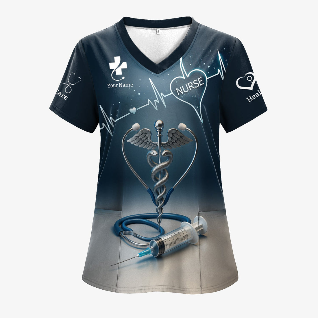 Custom Nurse Shirt with Caduceus and Heartbeat - Personalized Medical Apparel for RN CNA LPN - Gift for Healthcare Professionals