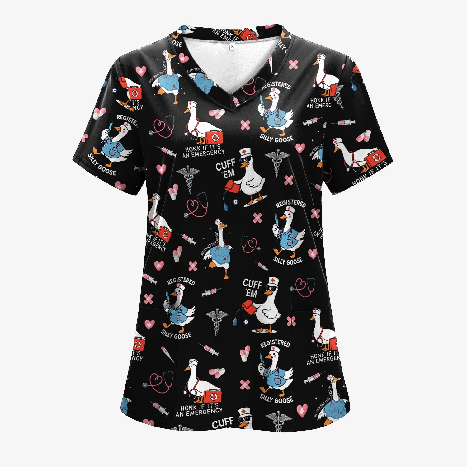 Goose Nurse Graphic T-Shirt for Women - Cute Medical Work Tee with Stethoscope & Heart Icons - Gift for RN, CNA, LPN