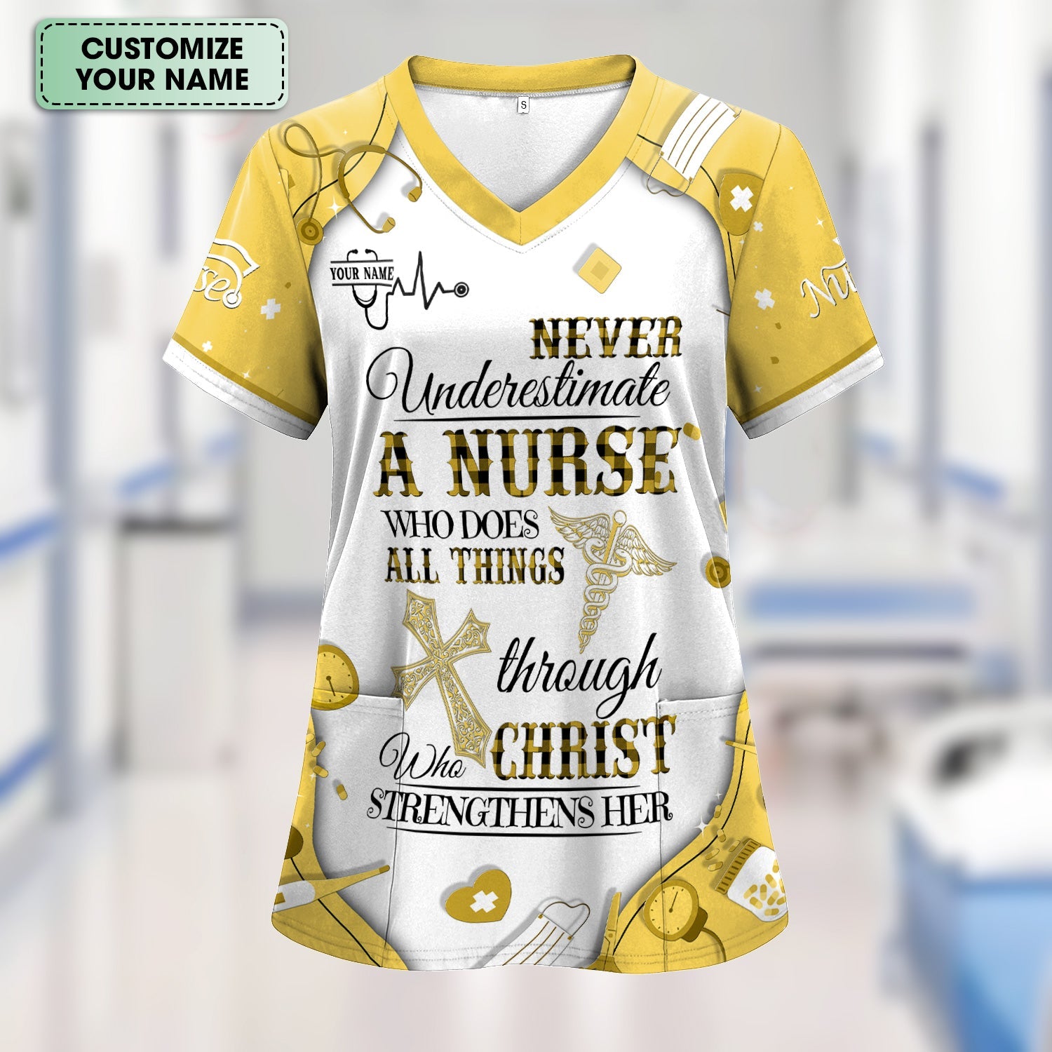 Personalized Christian Nurse Shirt - All Things Through Christ Quote - Faith-Based Medical Gift for RN, LPN, CNA Healthcare Workers